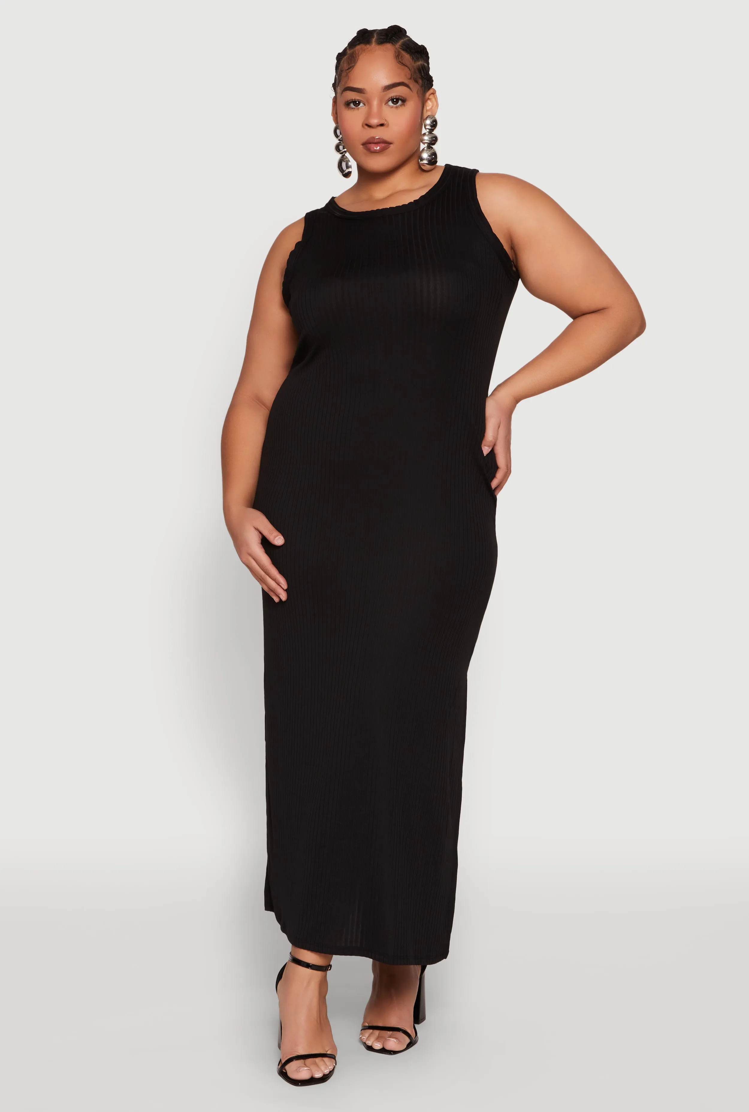 Plus Size Ribbed Knit Side Slit Maxi Tank Dress sold by Rainbow product image thumbnail 2