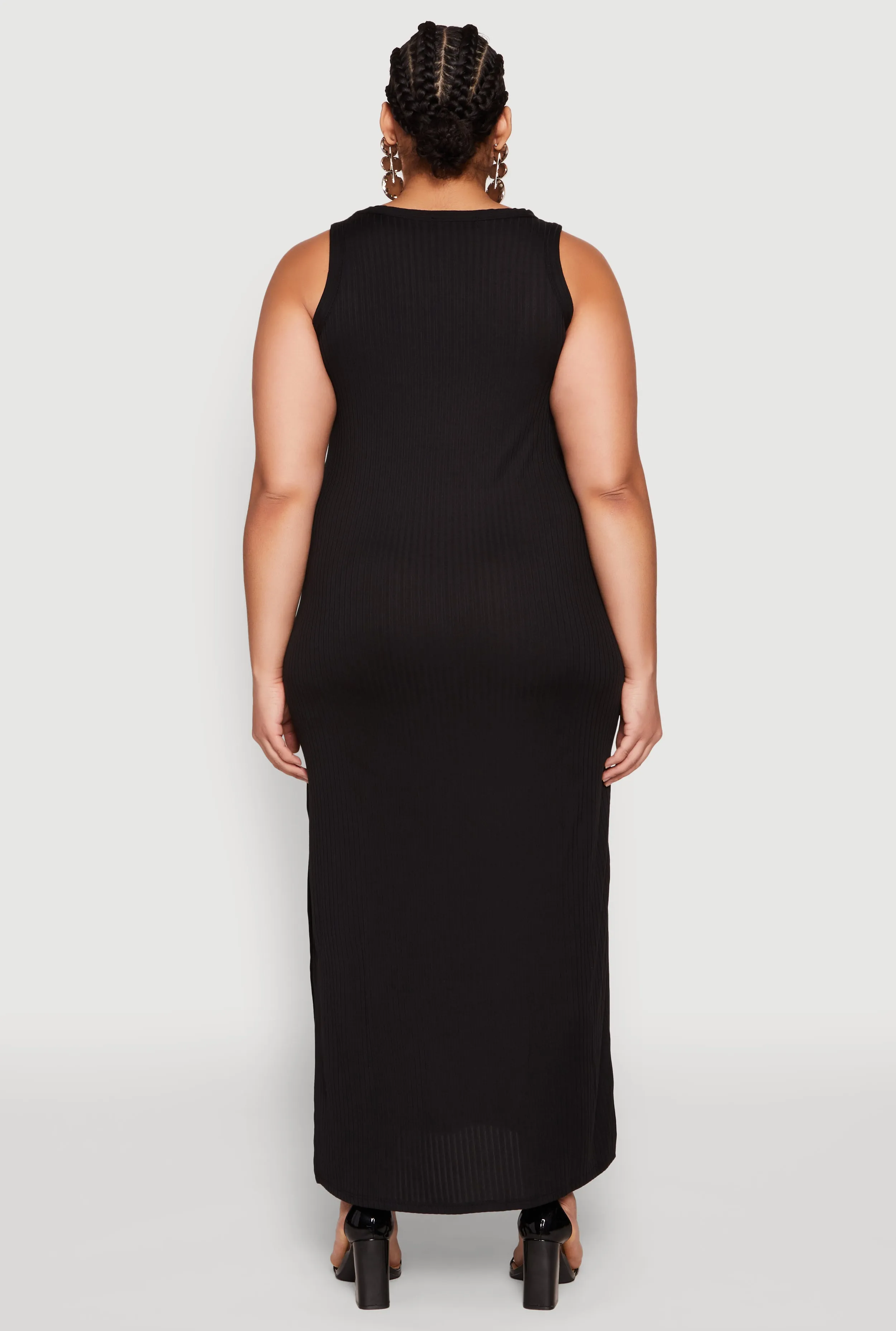 Plus Size Ribbed Knit Side Slit Maxi Tank Dress sold by Rainbow product image thumbnail 5