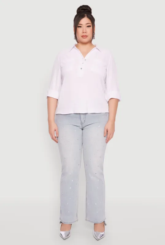 Plus Size Airy Half Button Shirt sold by Rainbow