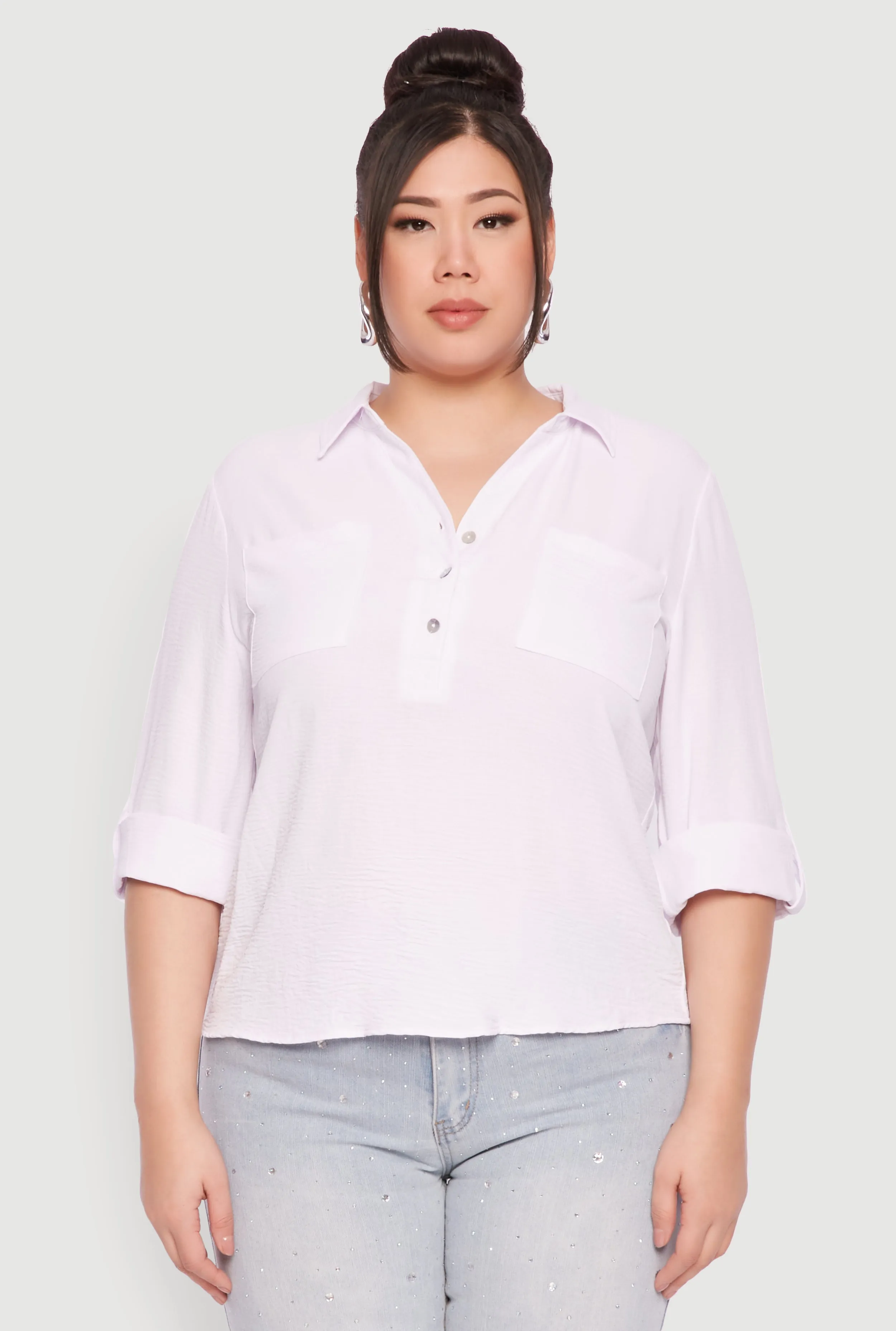 Plus Size Airy Half Button Shirt sold by Rainbow product image thumbnail 2