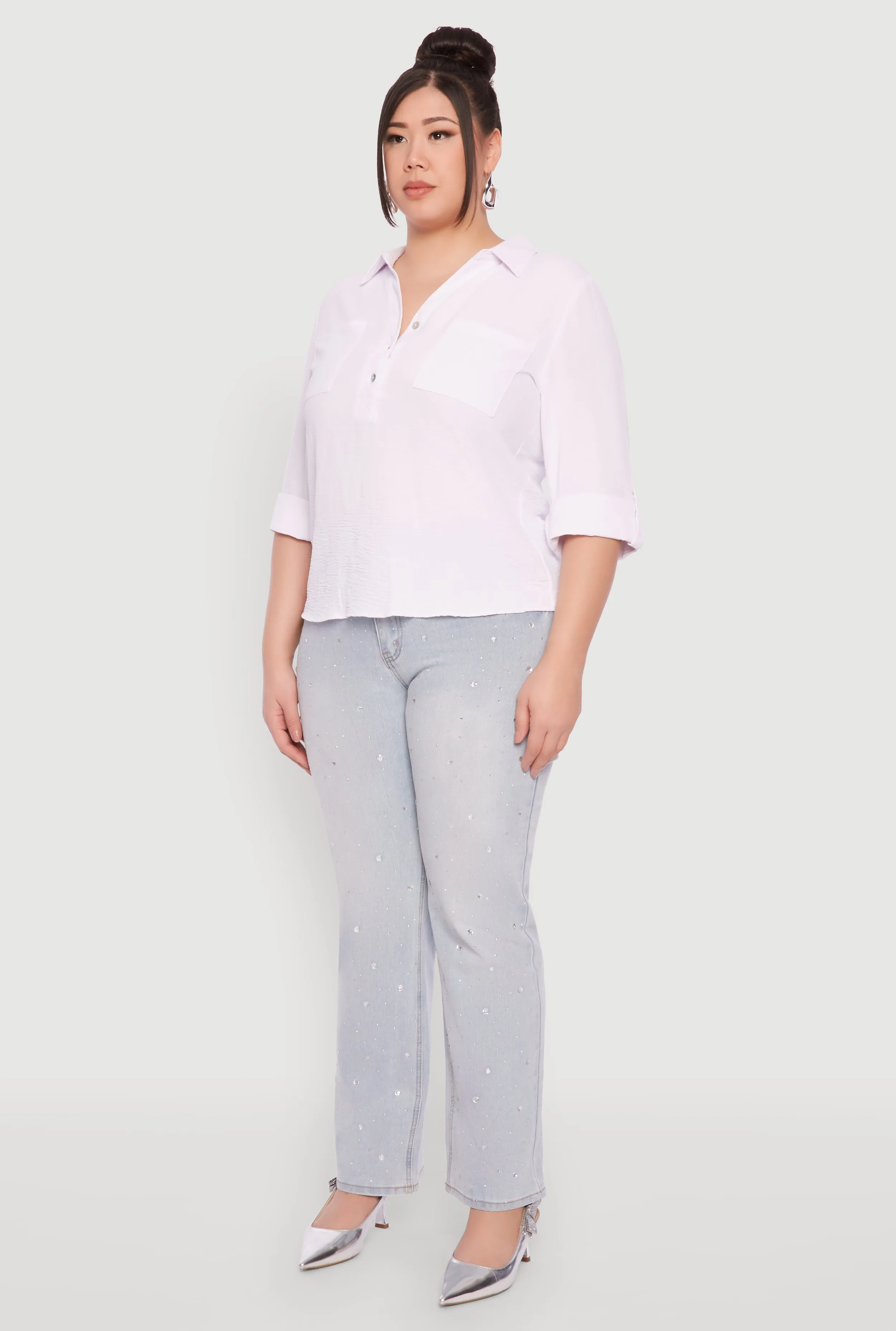 Plus Size Airy Half Button Shirt sold by Rainbow product image thumbnail 5