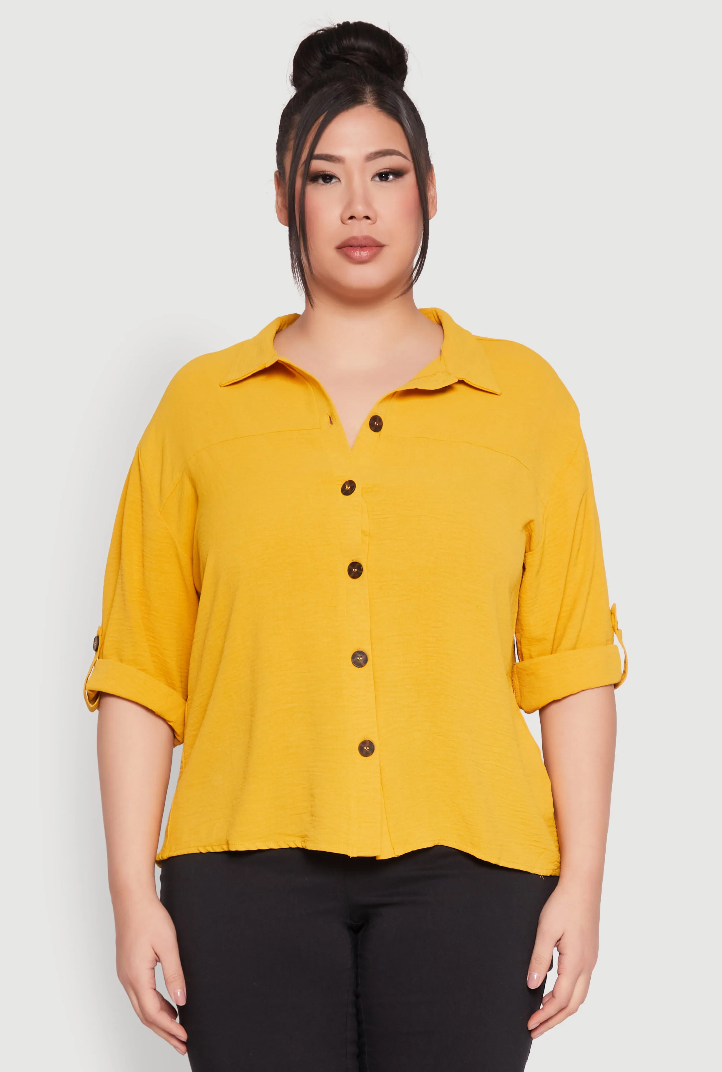 Plus Size Airy Crepe Knit Tabbed Sleeve Shirt sold by Rainbow product image thumbnail 2