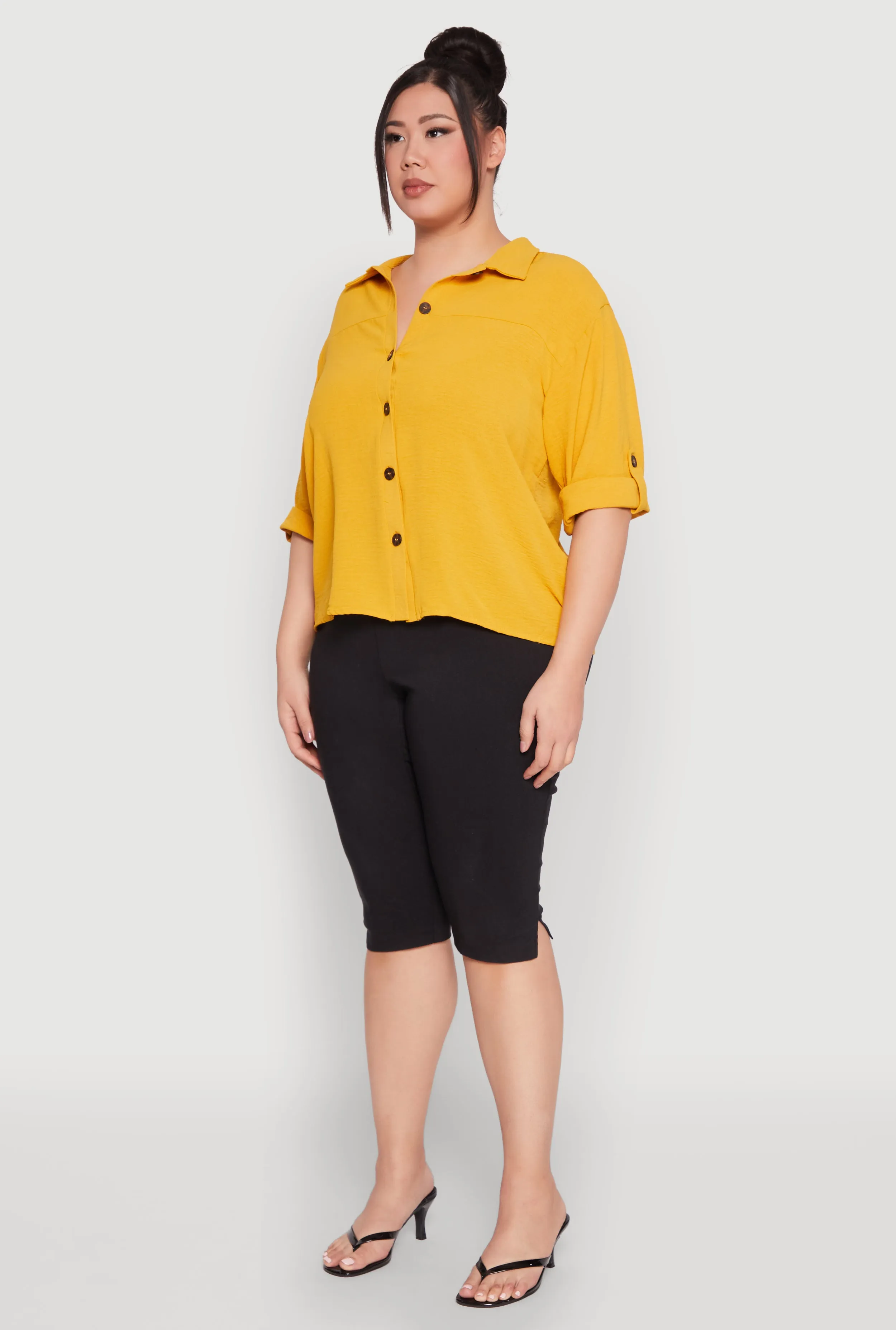 Plus Size Airy Crepe Knit Tabbed Sleeve Shirt sold by Rainbow product image thumbnail 5