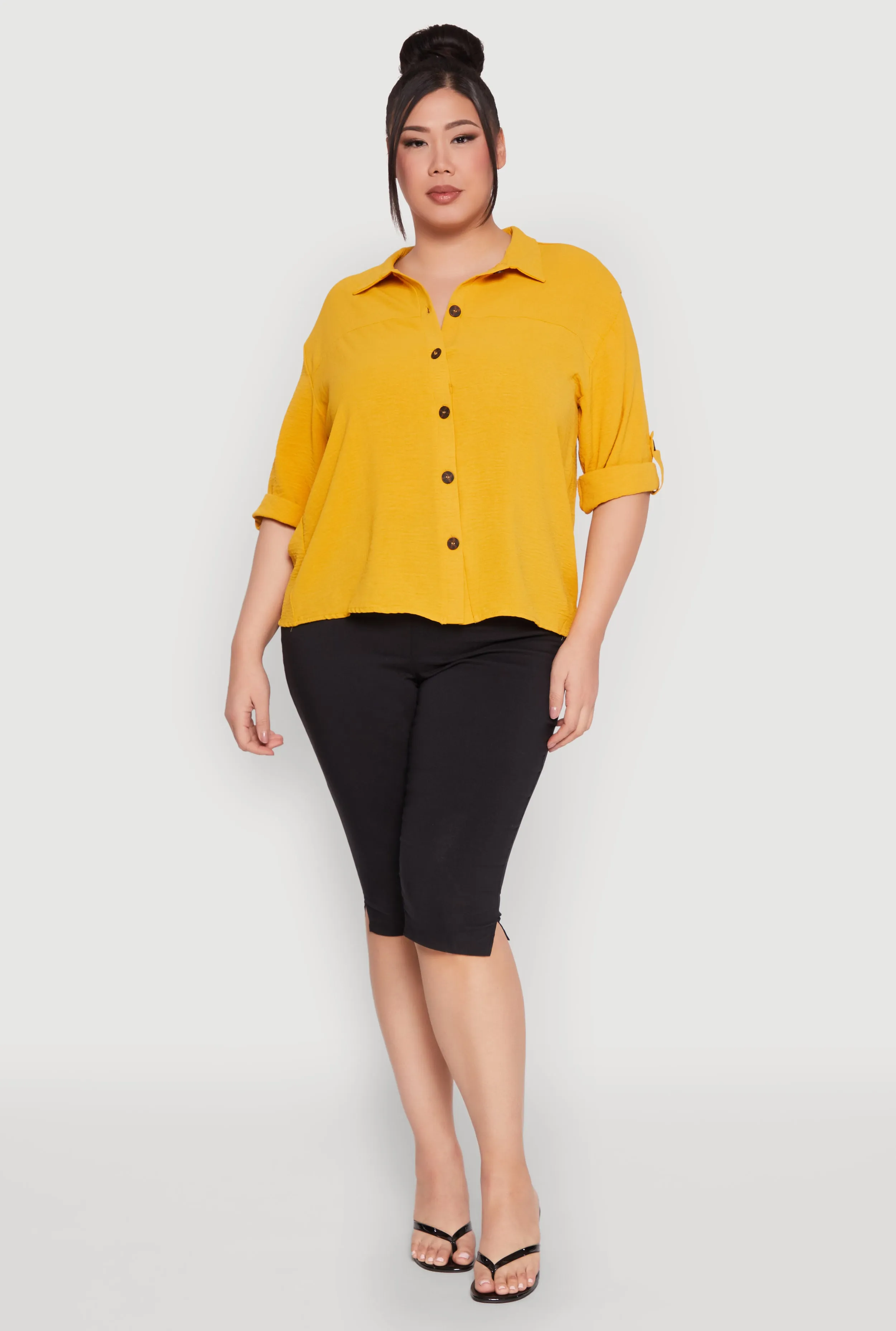 Plus Size Airy Crepe Knit Tabbed Sleeve Shirt sold by Rainbow product image thumbnail 3