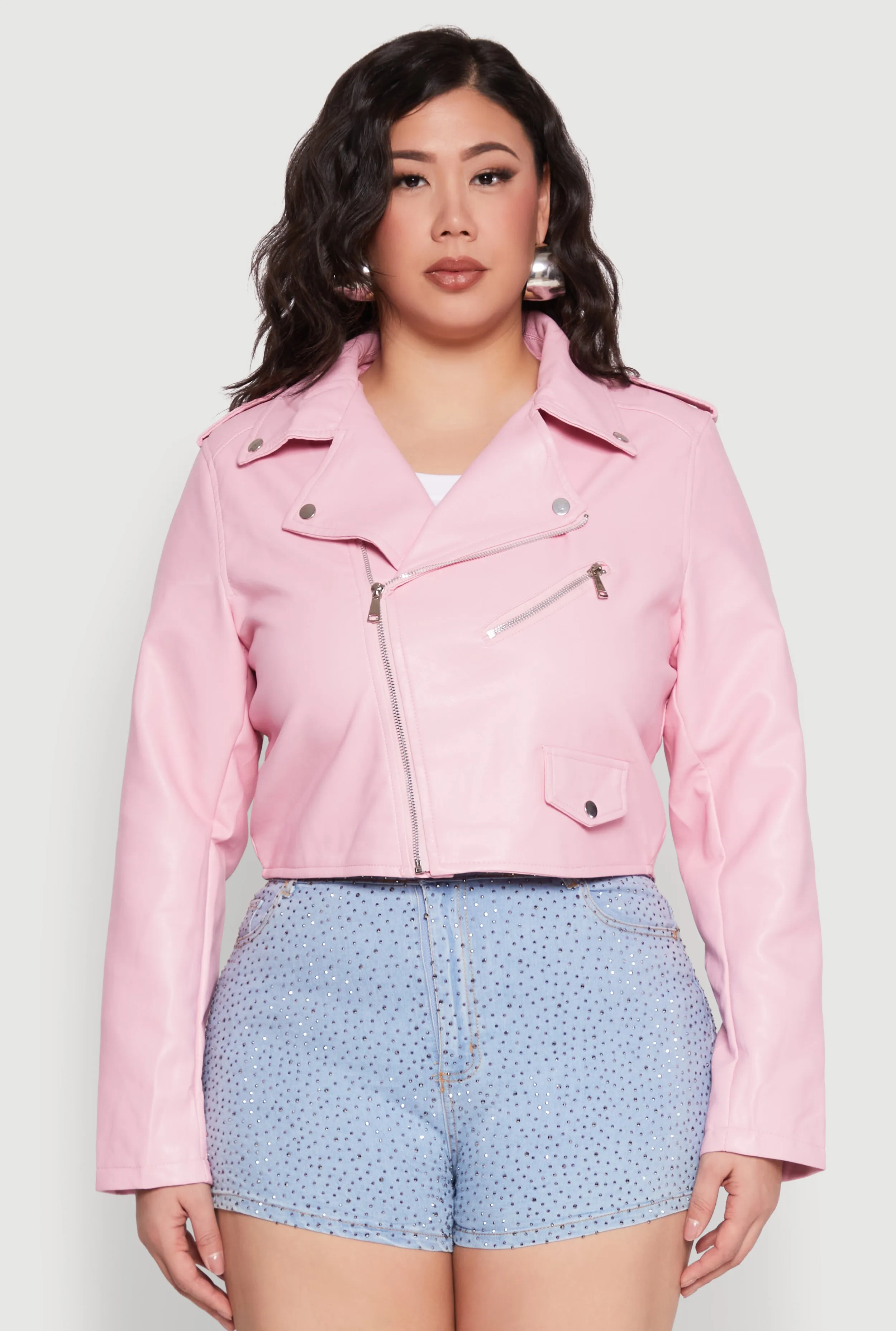 Plus Size Daisy Faux Leather Cropped Moto Jacket sold by Rainbow product image thumbnail 2