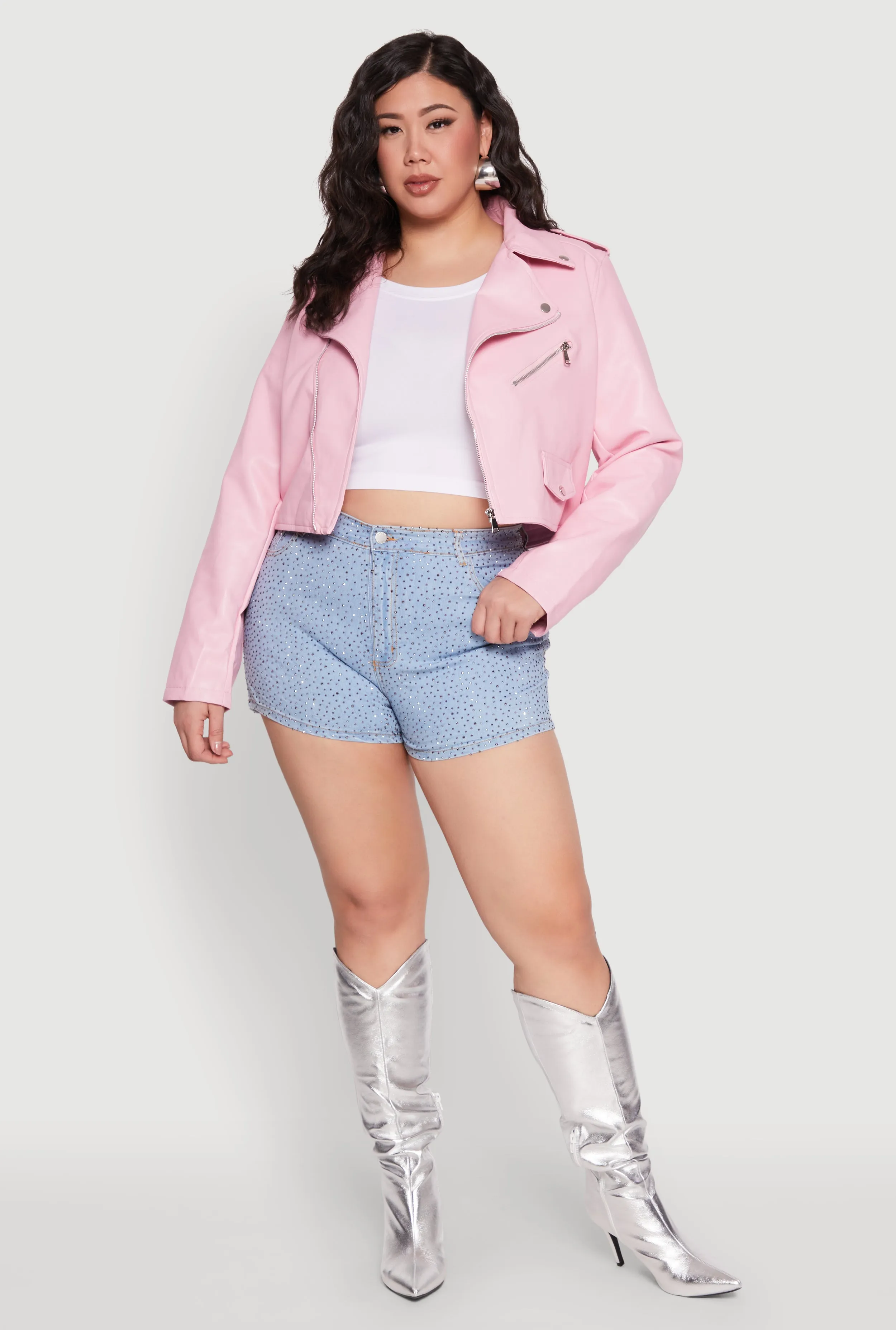 Plus Size Daisy Faux Leather Cropped Moto Jacket sold by Rainbow product image thumbnail 3