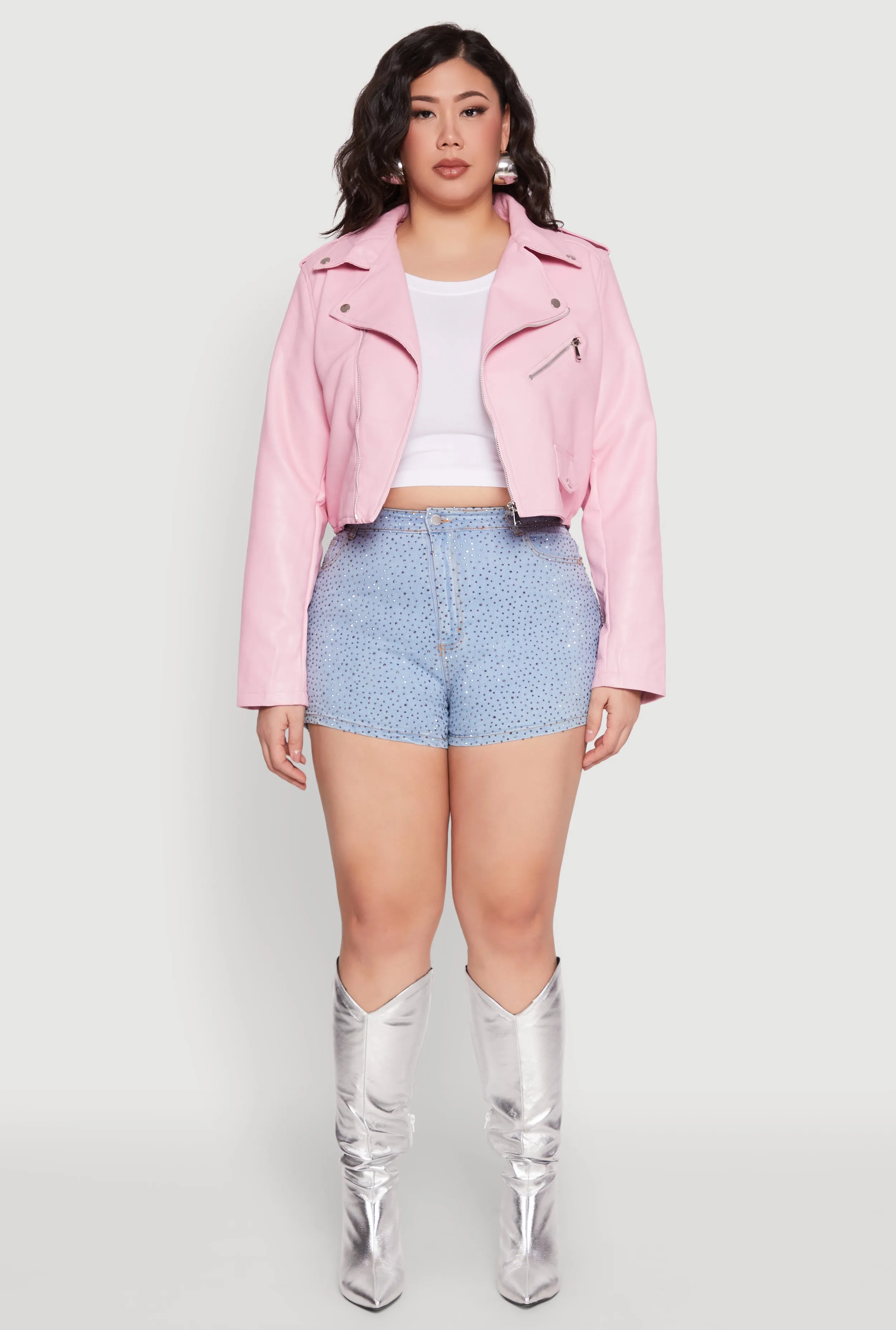 Plus Size Daisy Faux Leather Cropped Moto Jacket sold by Rainbow