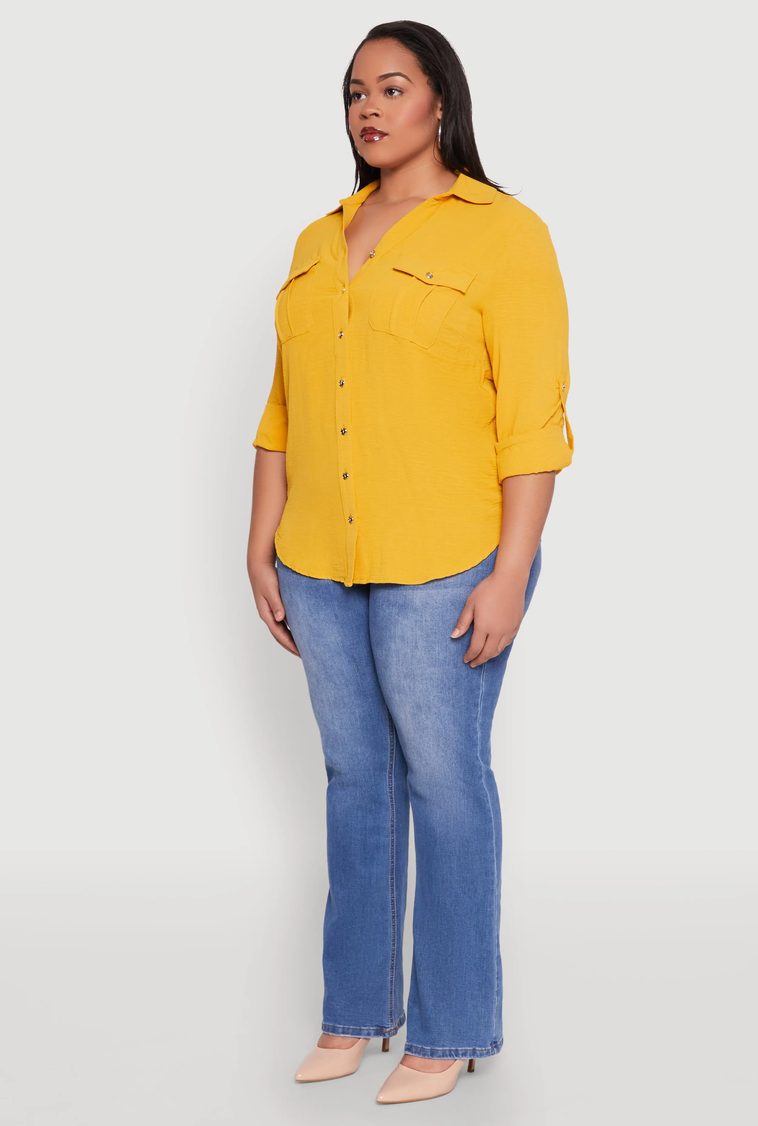 Plus Size Airy Tabbed Sleeve Shirt sold by Rainbow product image thumbnail 5