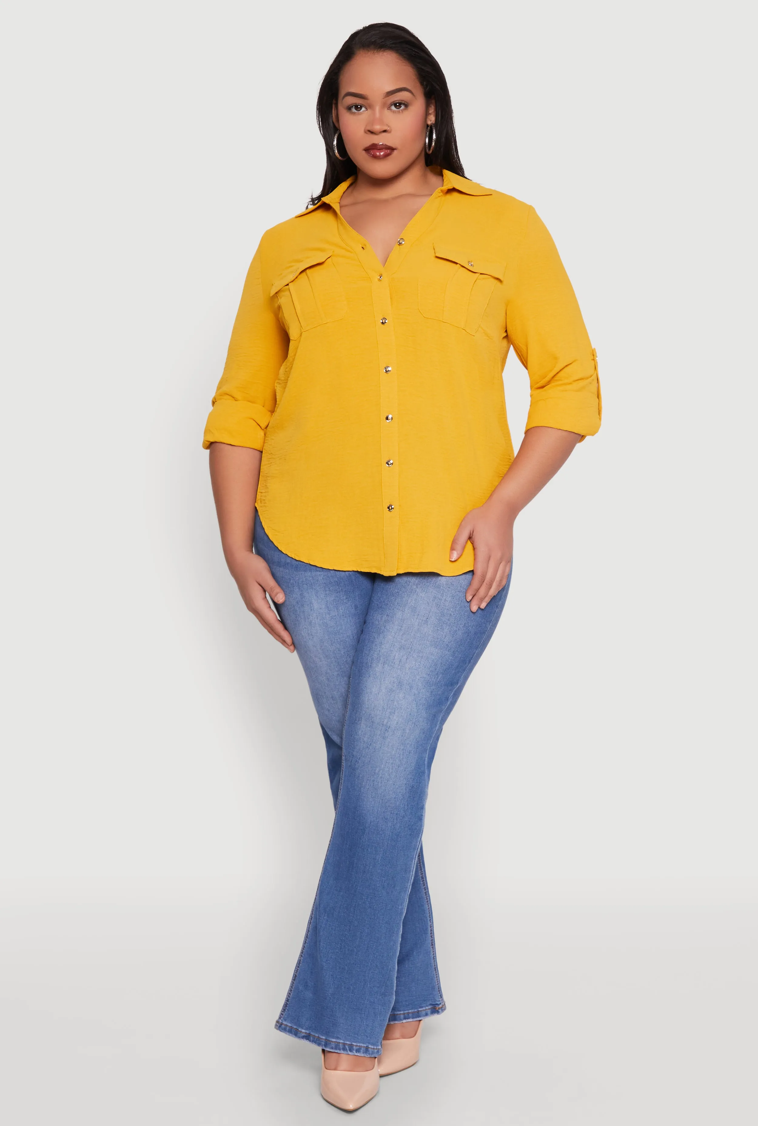 Plus Size Airy Tabbed Sleeve Shirt sold by Rainbow product image thumbnail 3
