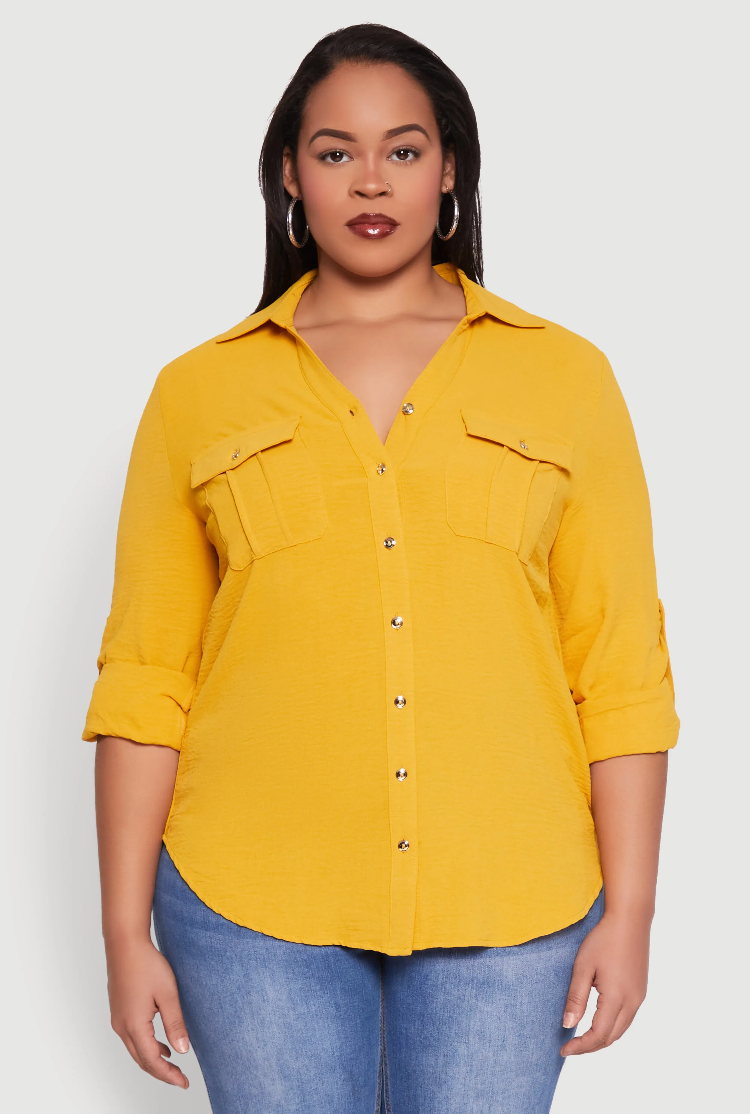 Plus Size Airy Tabbed Sleeve Shirt sold by Rainbow product image thumbnail 2
