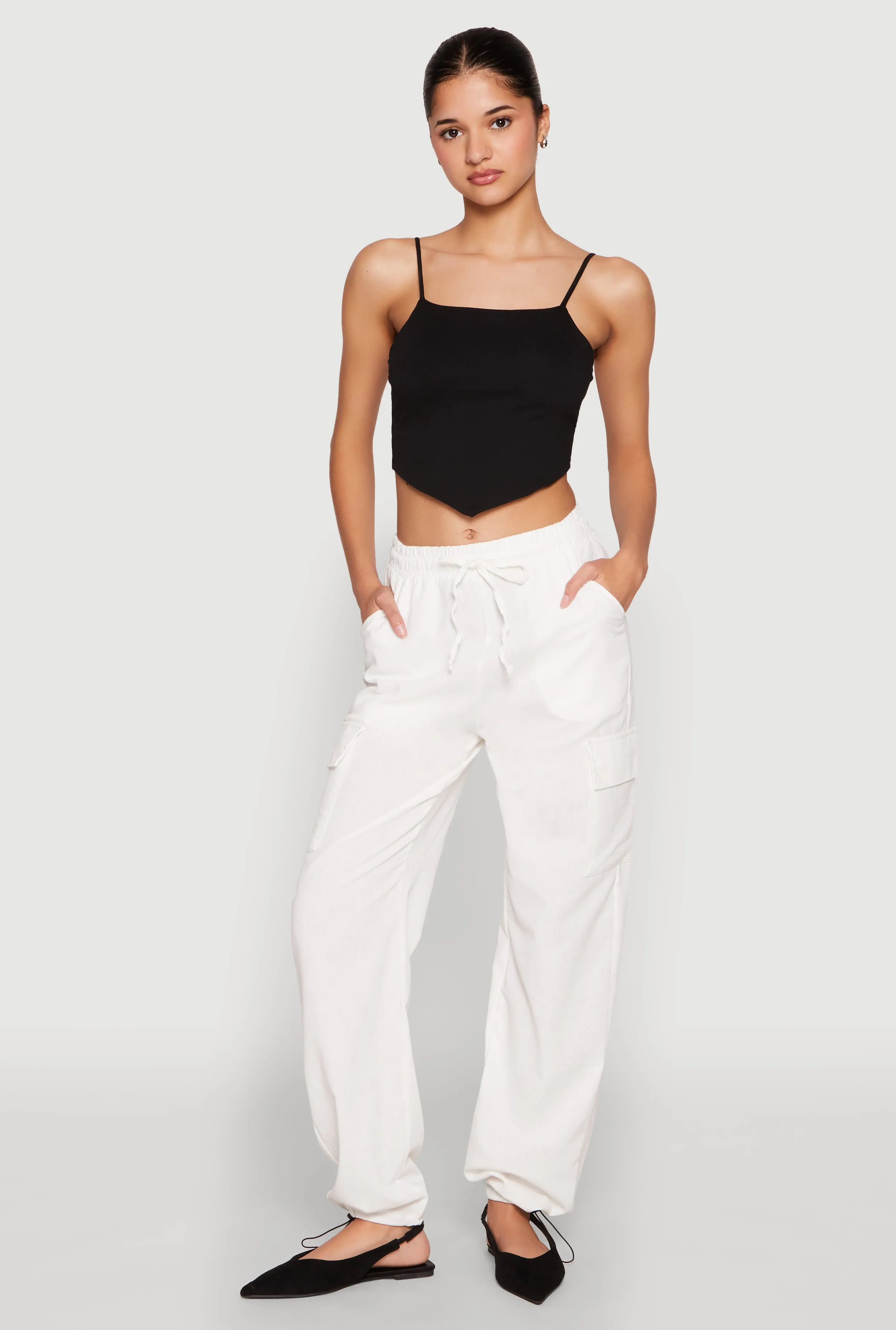 Toggle Drawstring Hem Linen Cargo Pants sold by Rainbow