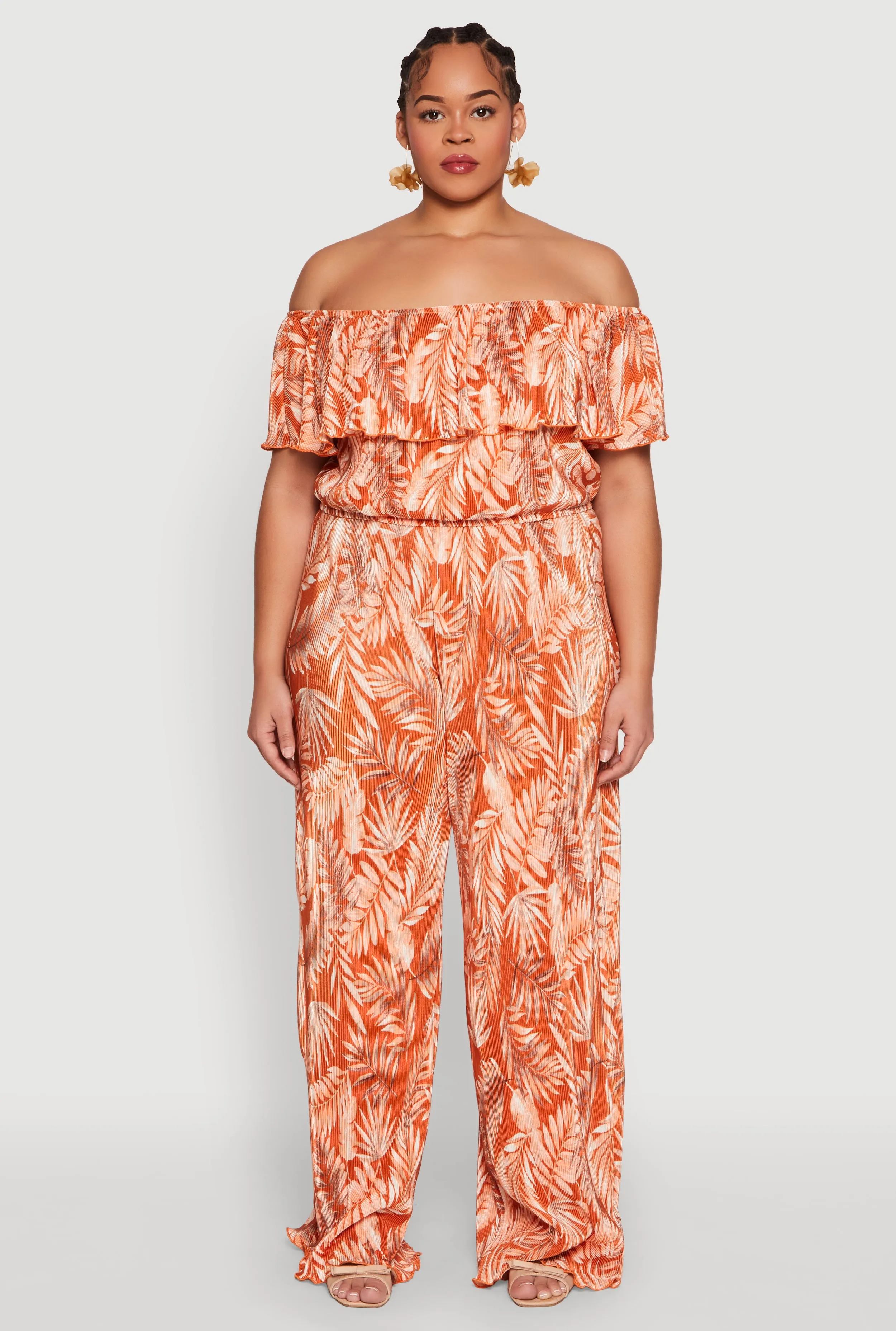 Plus Size Almost Famous Leaf Print Off the Shoulder Top sold by Rainbow product image thumbnail 2