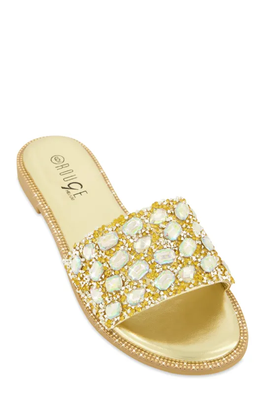 Gemstone Studded Slide Sandals sold by Rainbow