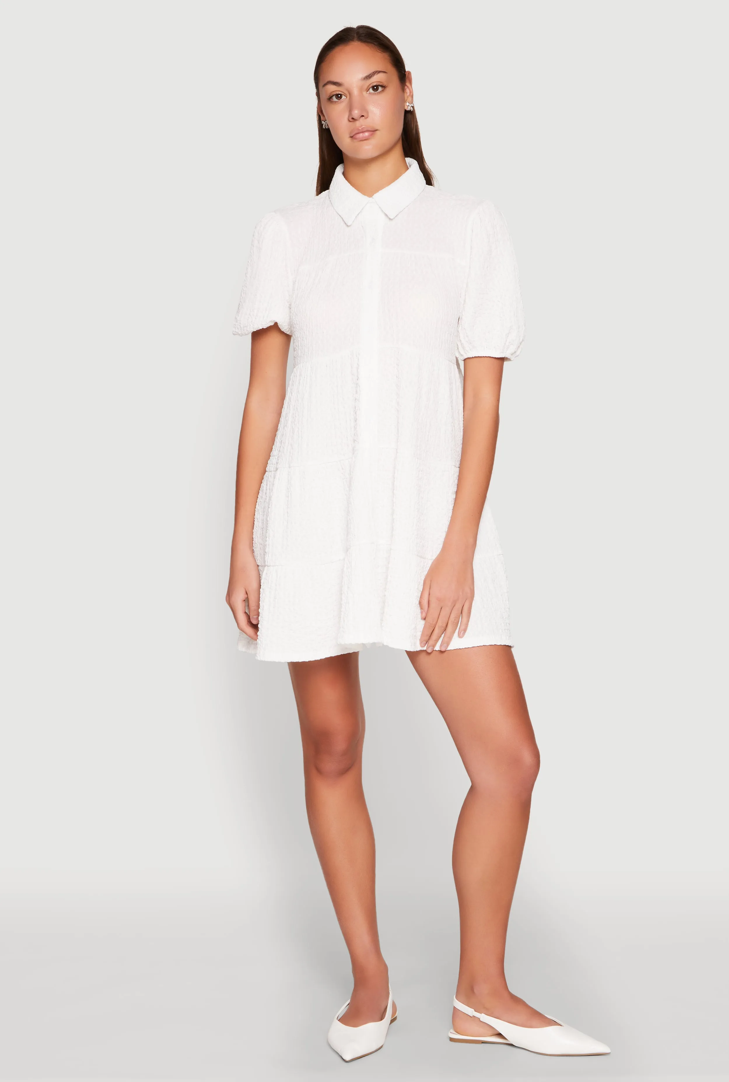 Crepe Knit Button Front Tiered Dress sold by Rainbow