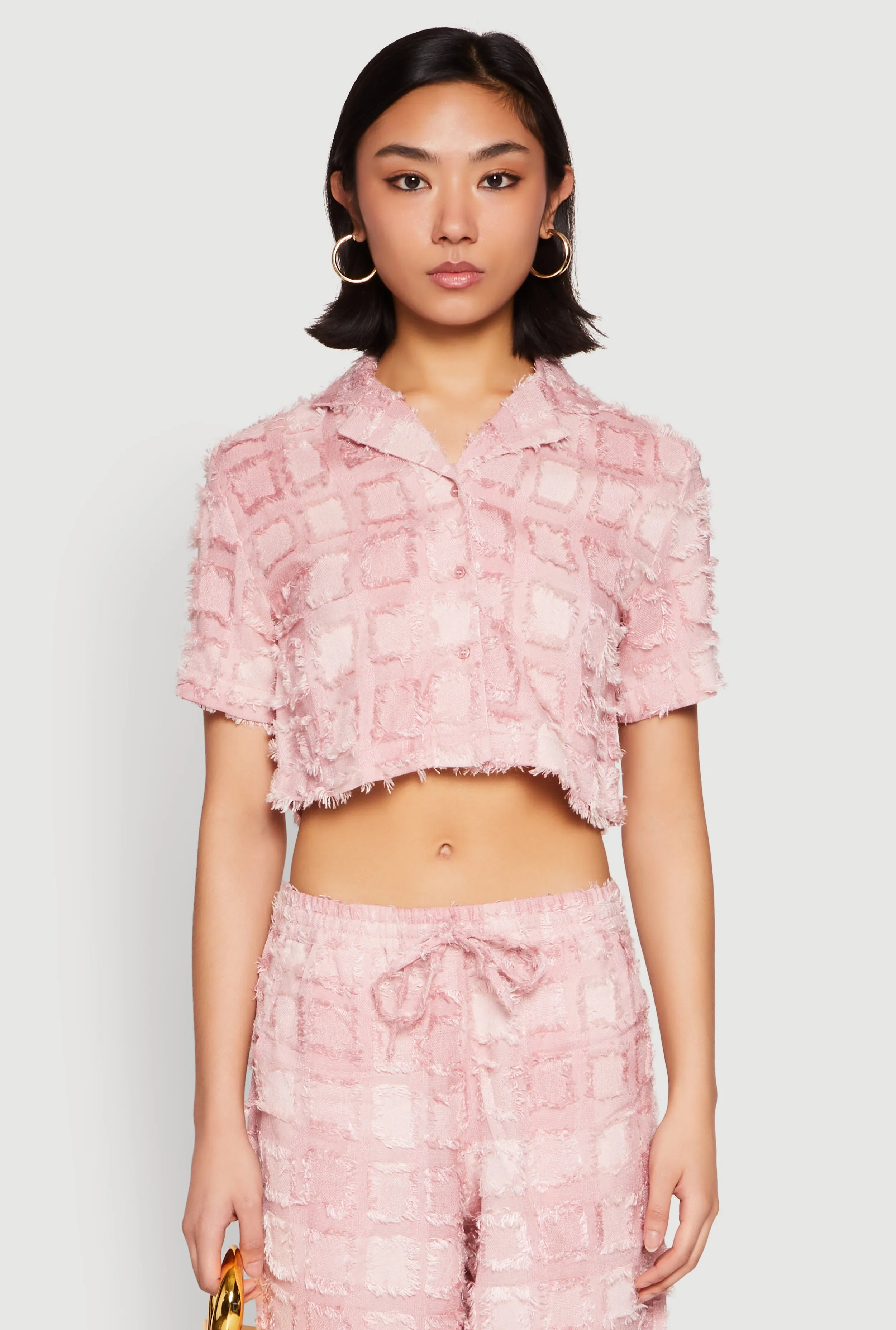 Spoon Jeans Plaid Frayed Cropped Shirt sold by Rainbow