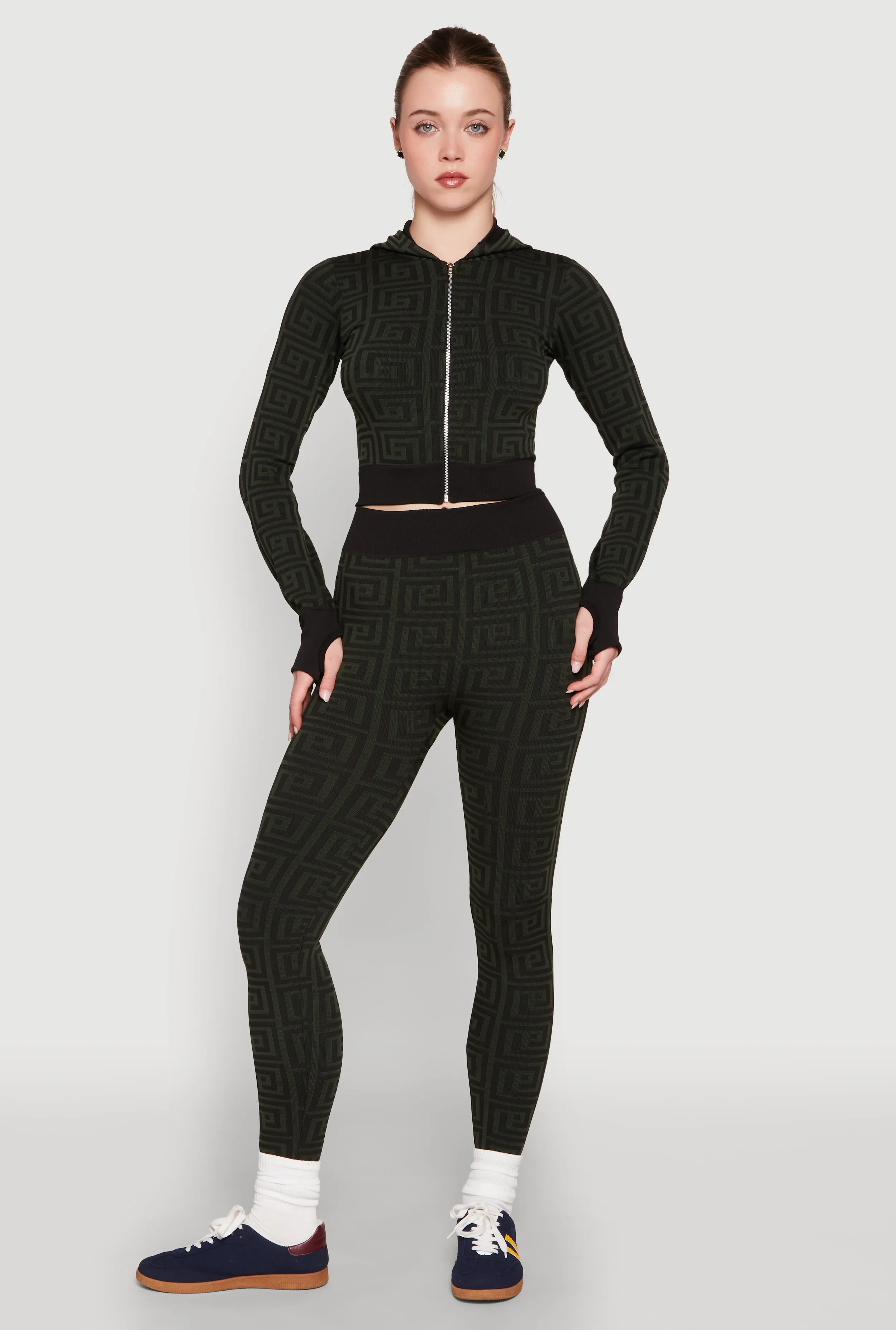 Color Block Greek Key Print Zip Front Hoodie sold by Rainbow product image thumbnail 3