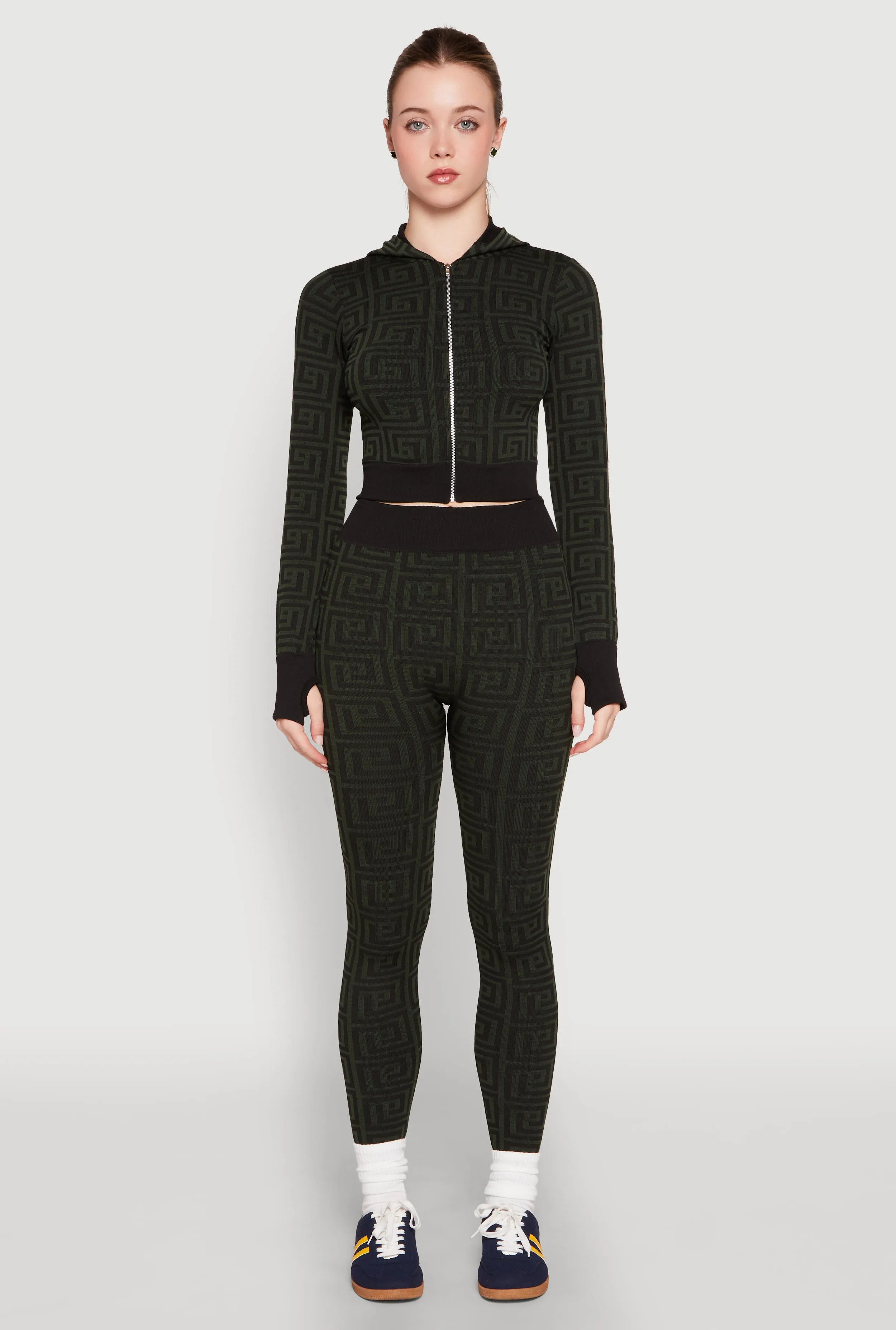 Color Block Greek Key Print Zip Front Hoodie sold by Rainbow product image thumbnail 2