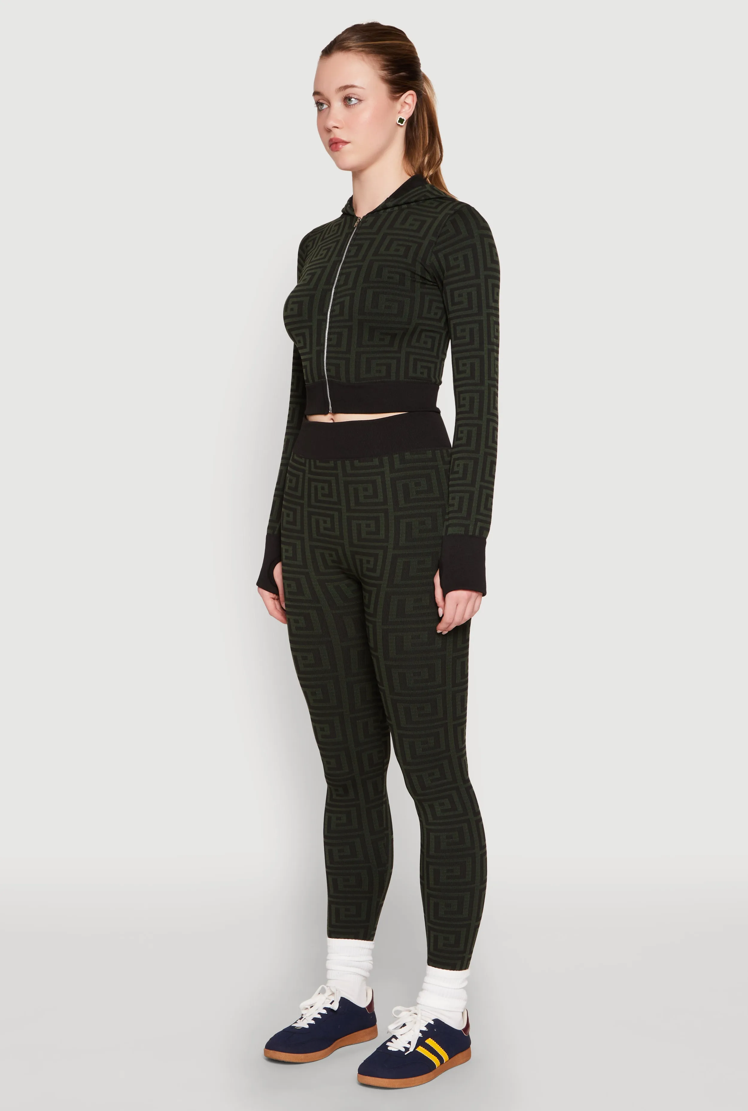 Color Block Greek Key Print Zip Front Hoodie sold by Rainbow product image thumbnail 5