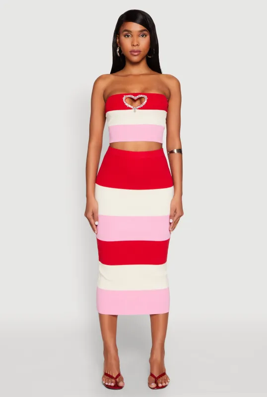 Color Block Knit Midi Skirt sold by Rainbow