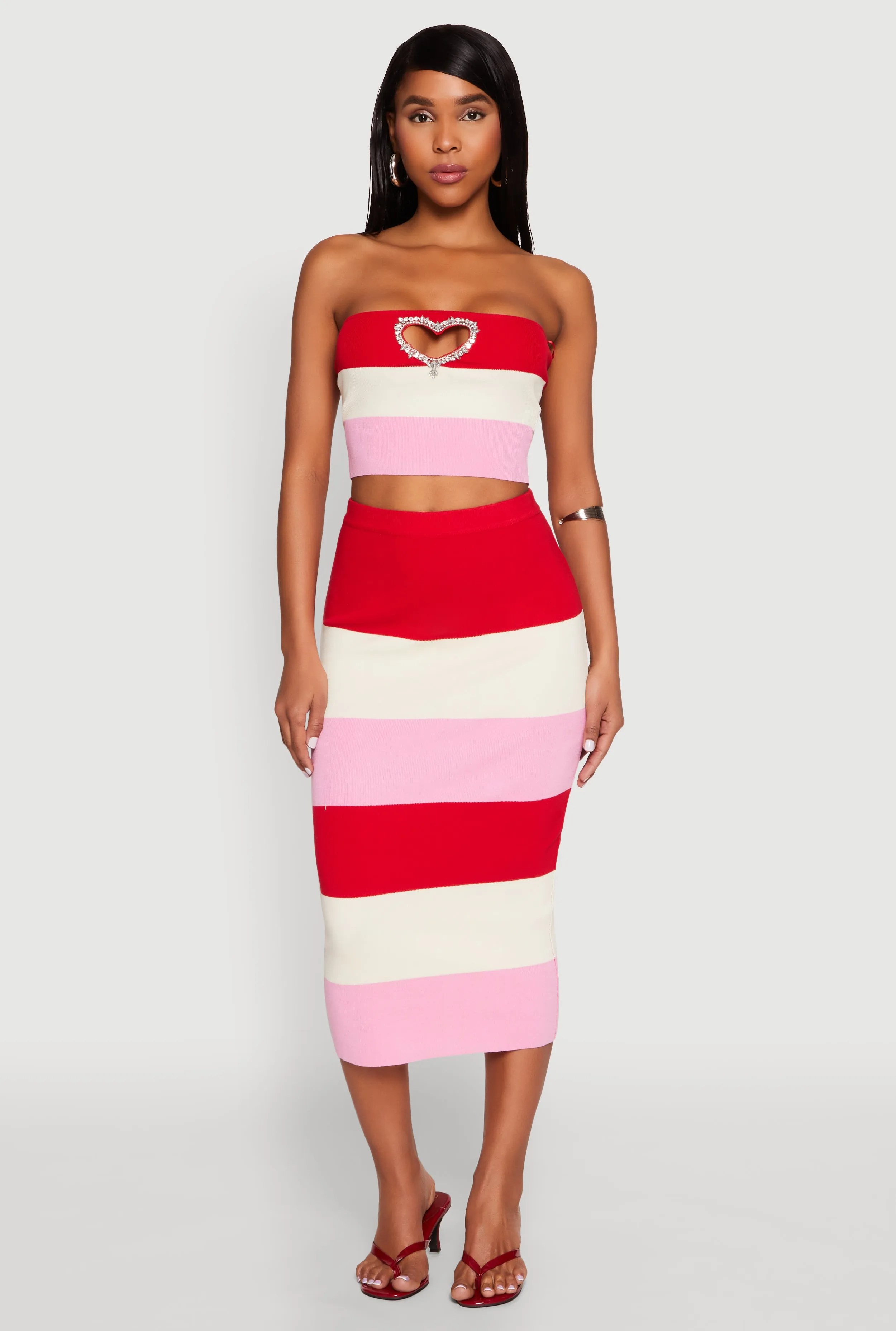 Color Block Knit Midi Skirt sold by Rainbow product image thumbnail 2