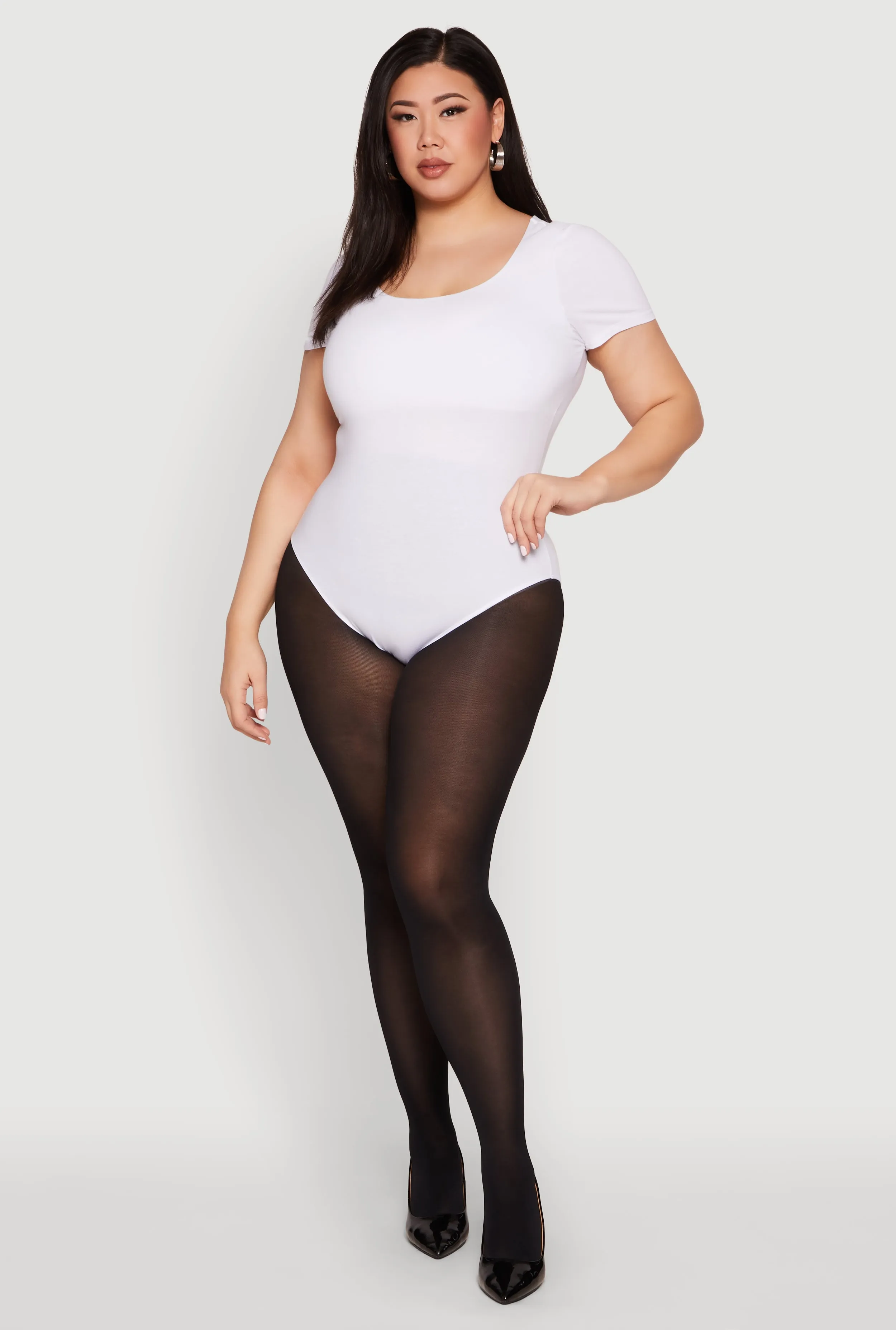 Plus Size Scoop Neck Double Layered Bodysuit sold by Rainbow