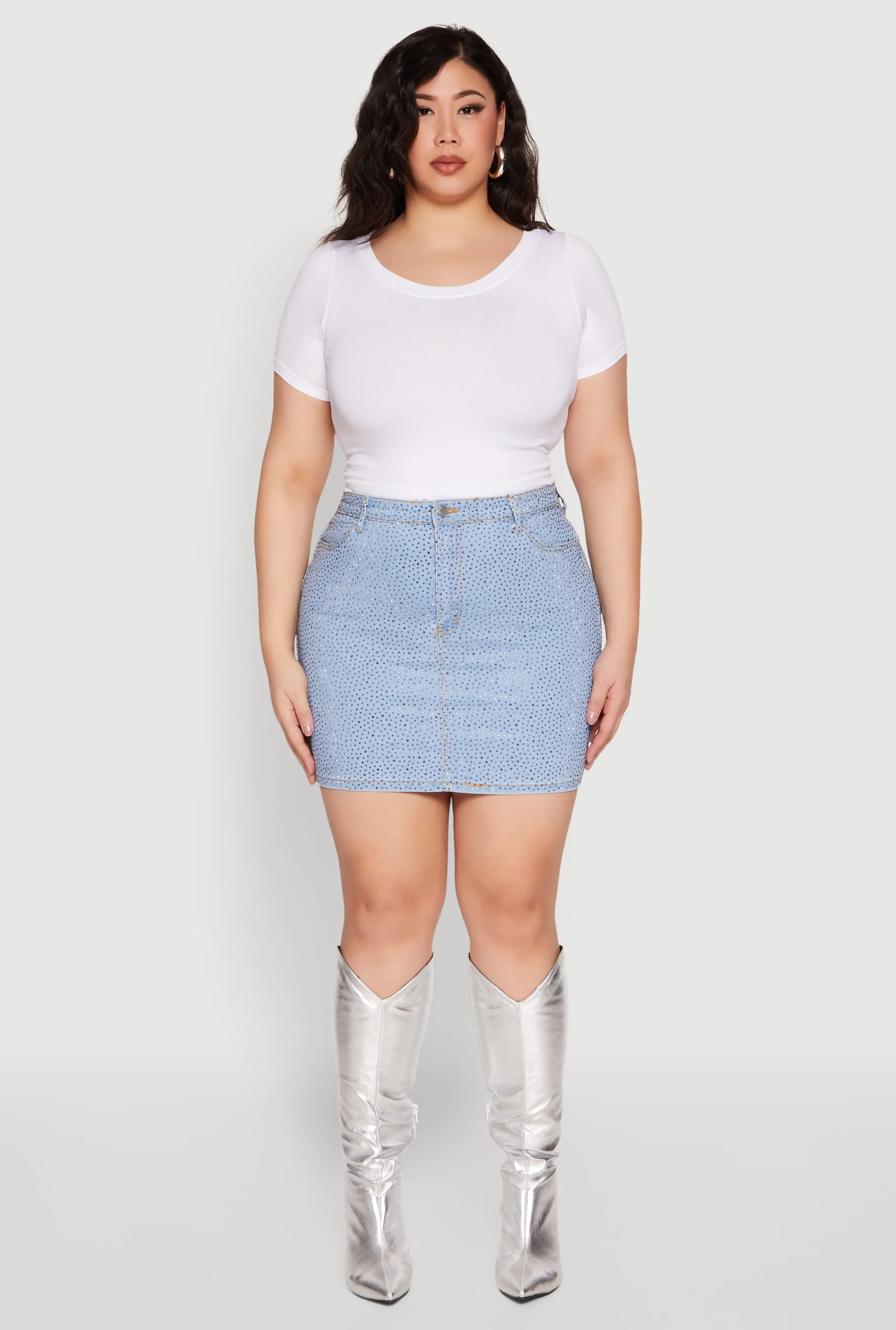 Plus Size Daisy Rhinestone Studded Mini Denim Skirt sold by Rainbow product image thumbnail 2