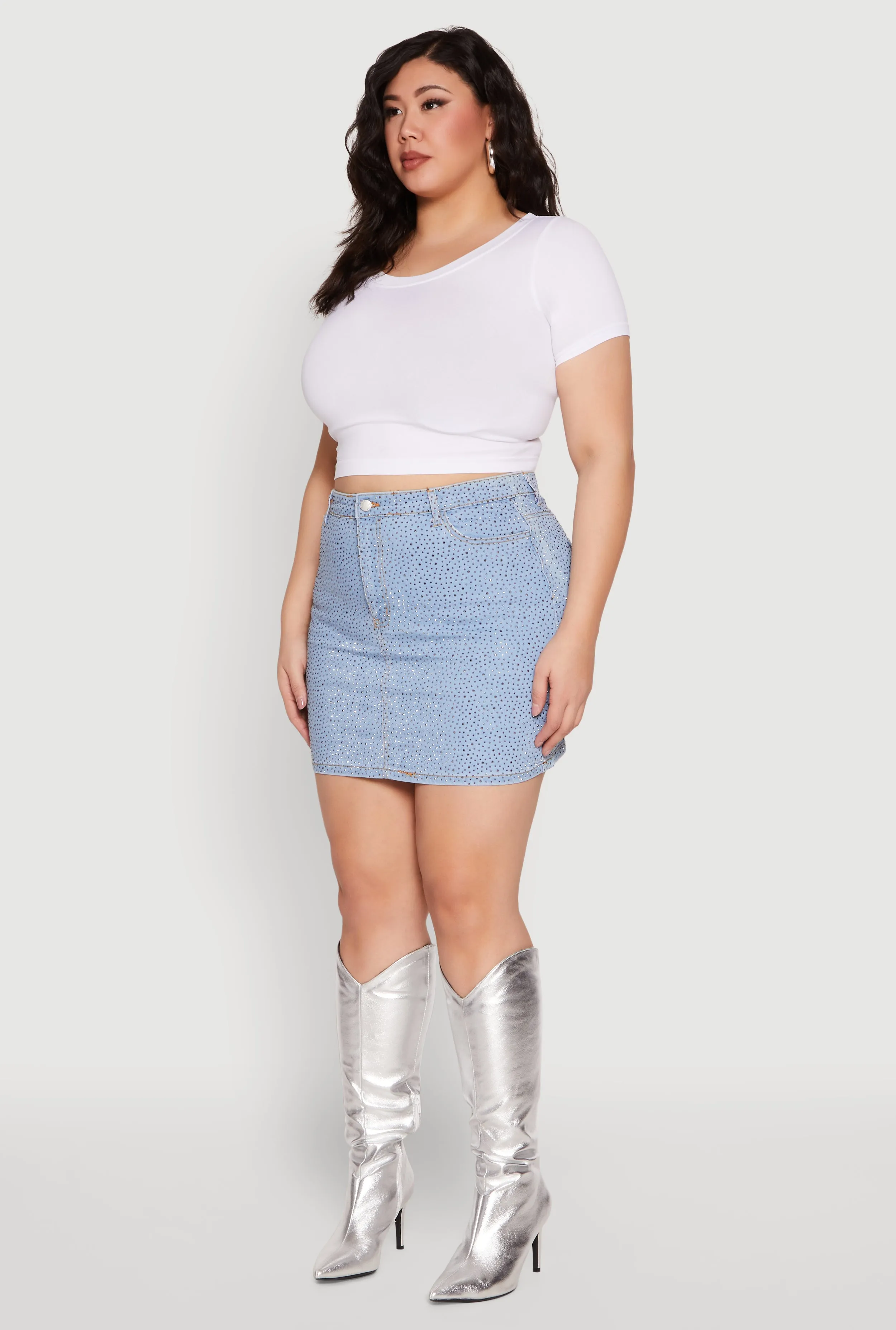 Plus Size Daisy Rhinestone Studded Mini Denim Skirt sold by Rainbow product image thumbnail 3