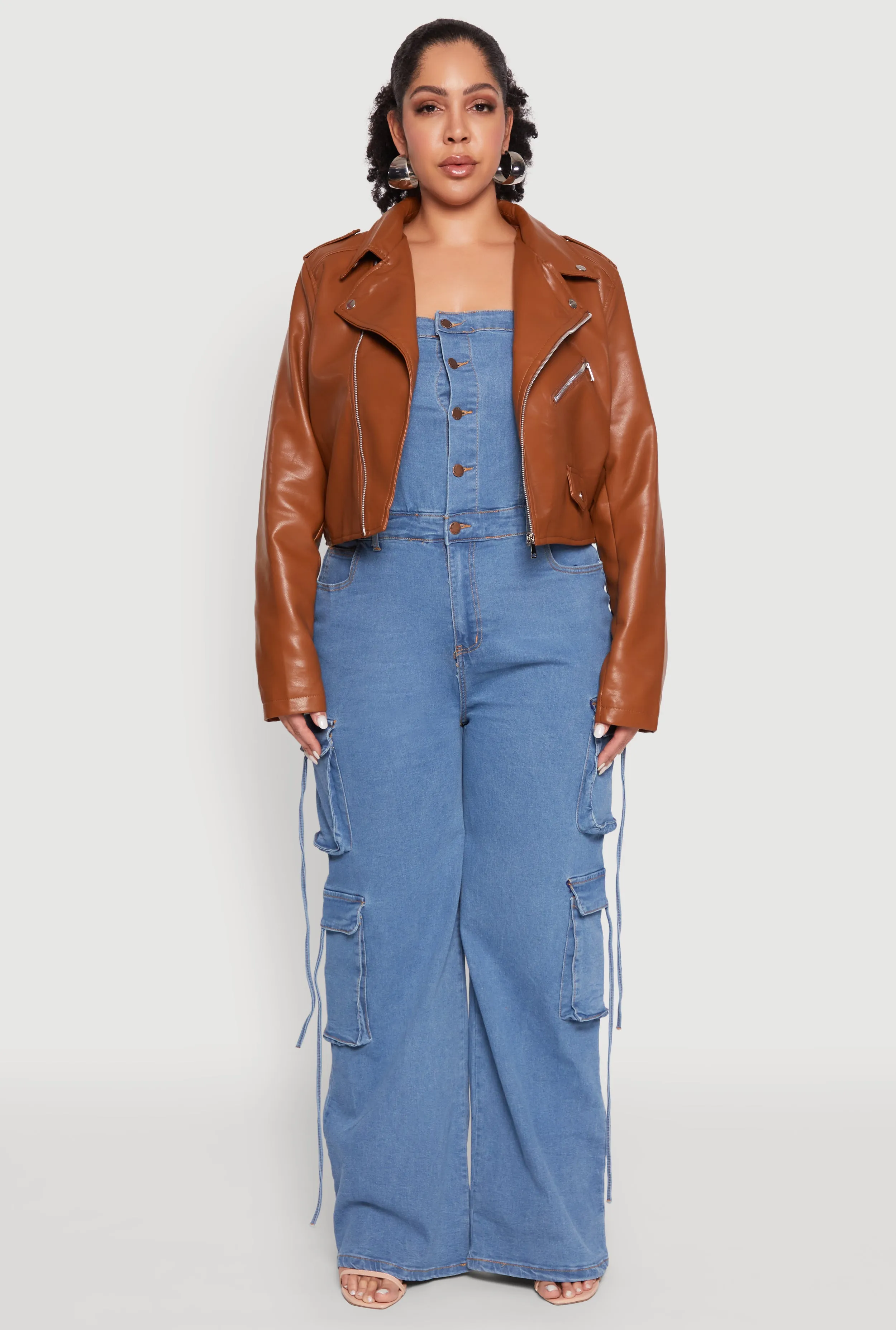 Plus Size Daisy Faux Leather Cropped Moto Jacket sold by Rainbow product image thumbnail 3