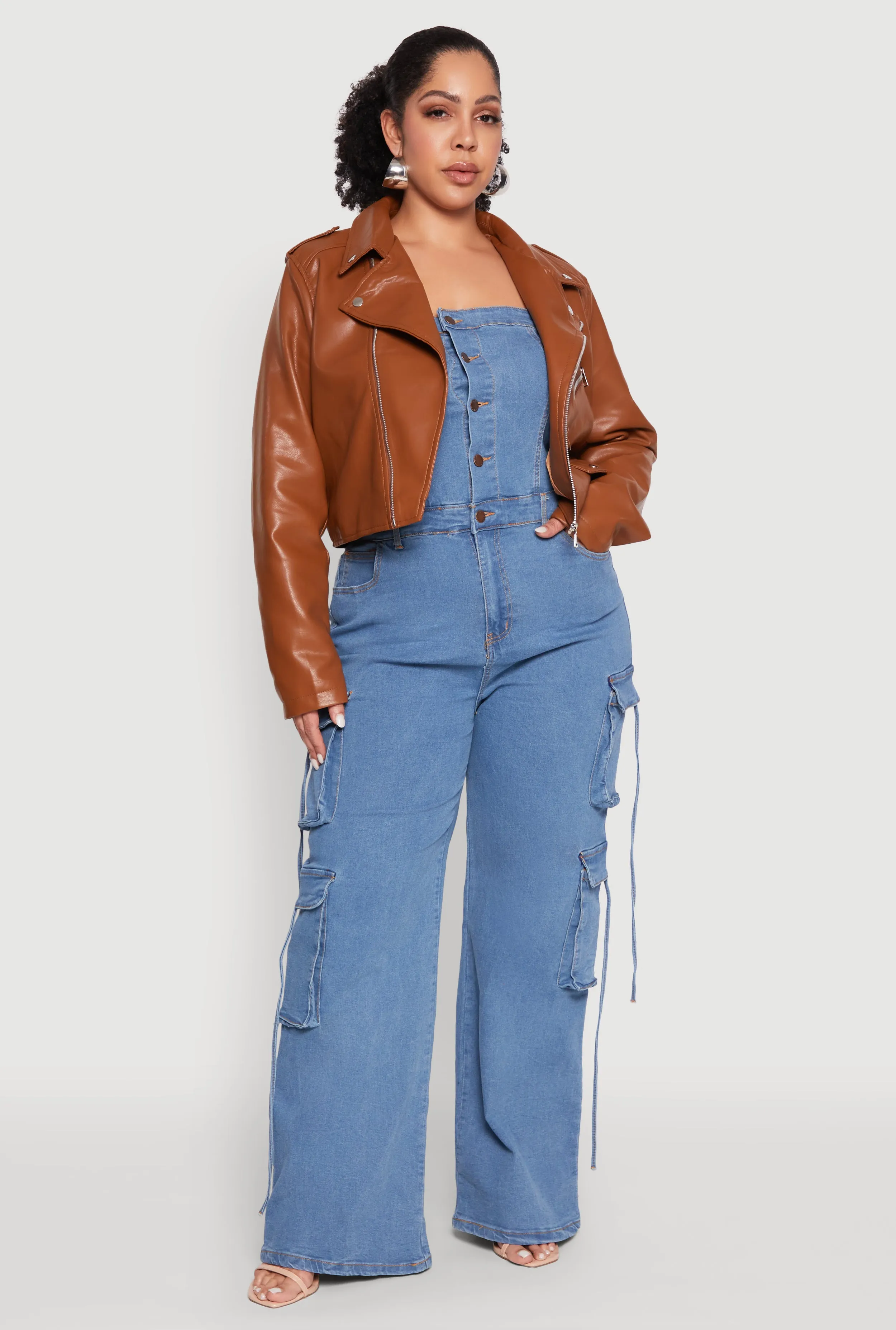 Plus Size Daisy Faux Leather Cropped Moto Jacket sold by Rainbow