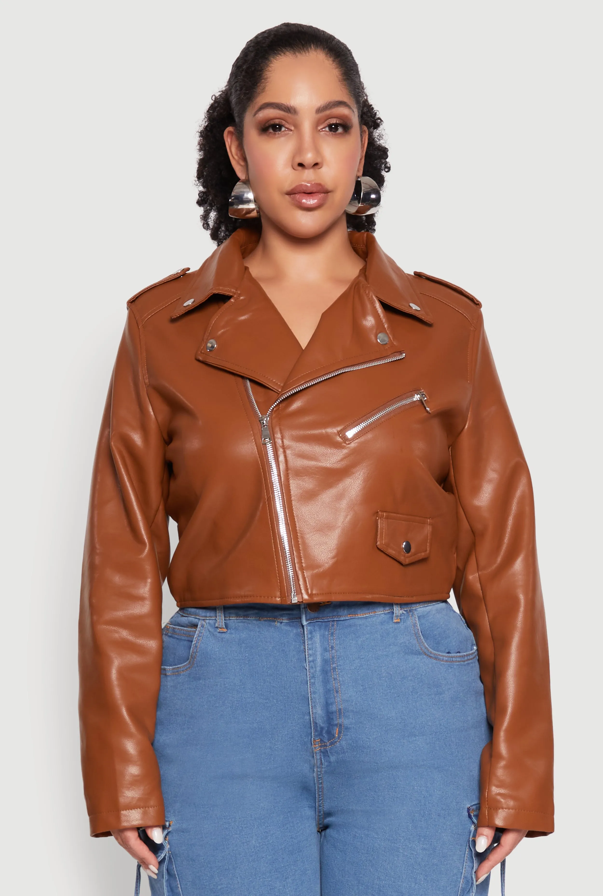 Plus Size Daisy Faux Leather Cropped Moto Jacket sold by Rainbow product image thumbnail 2