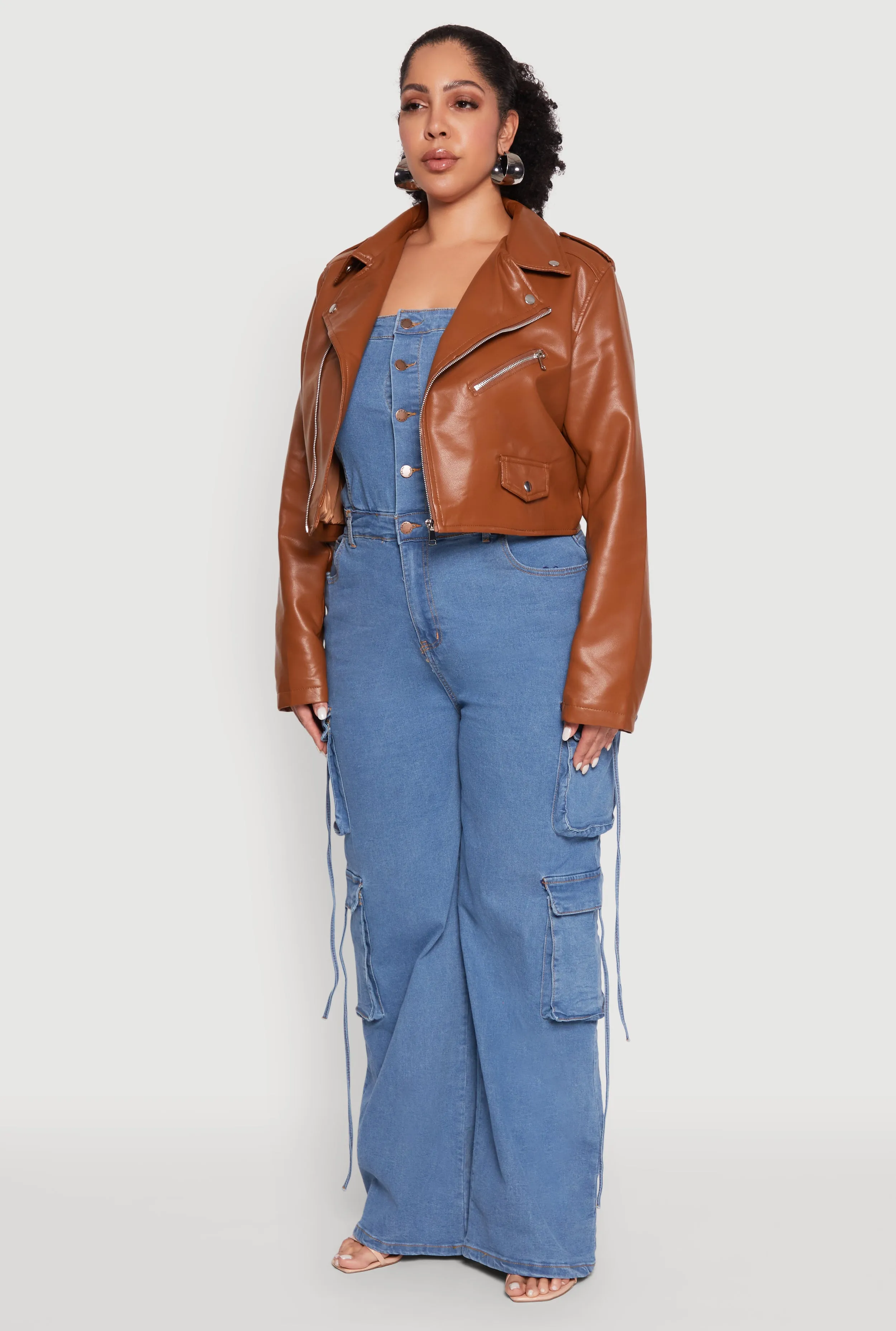Plus Size Daisy Faux Leather Cropped Moto Jacket sold by Rainbow product image thumbnail 5