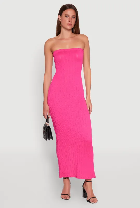 Textured Knit Back Slit Maxi Tube Dress sold by Rainbow