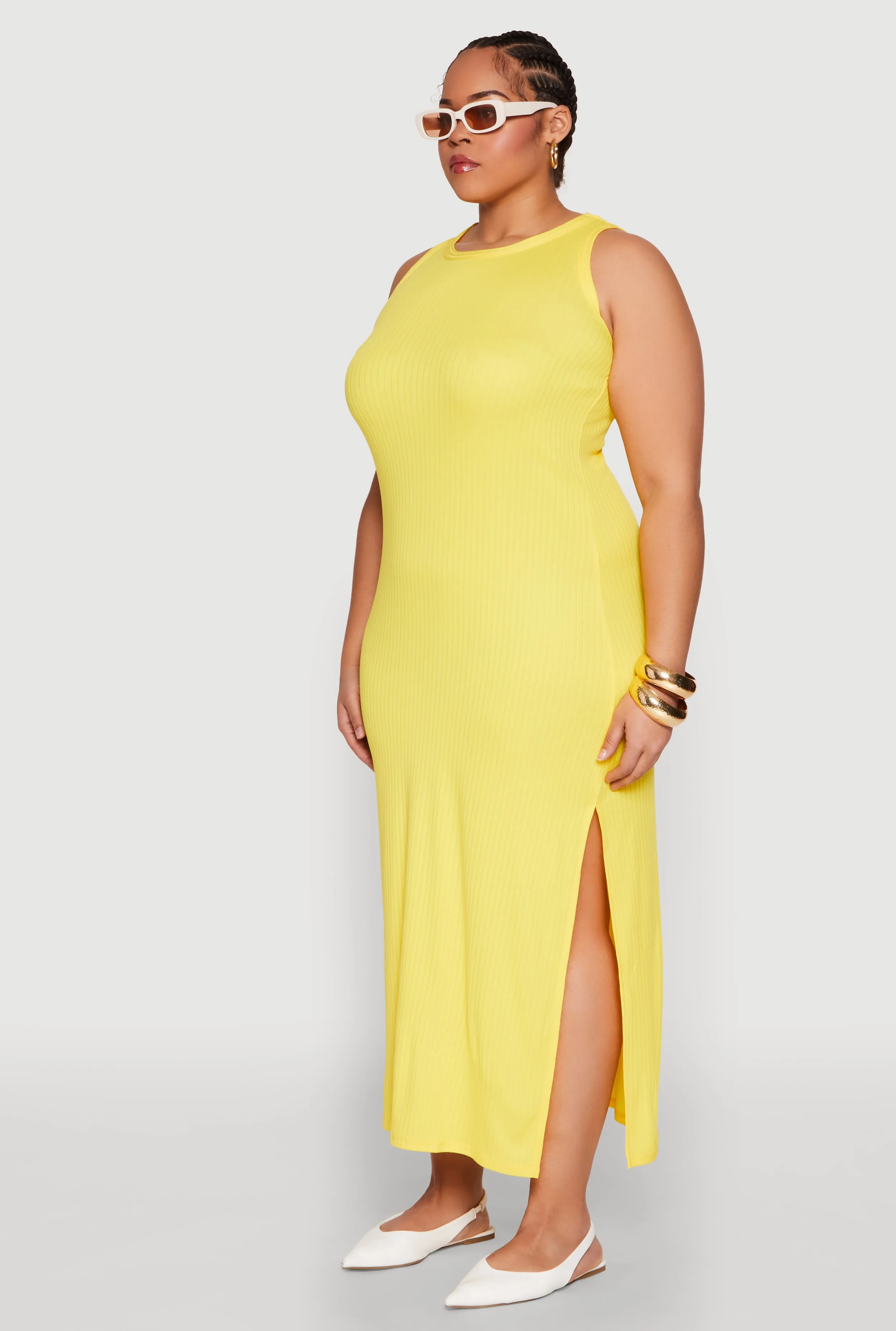 Plus Size Ribbed Knit Side Slit Maxi Tank Dress sold by Rainbow product image thumbnail 3
