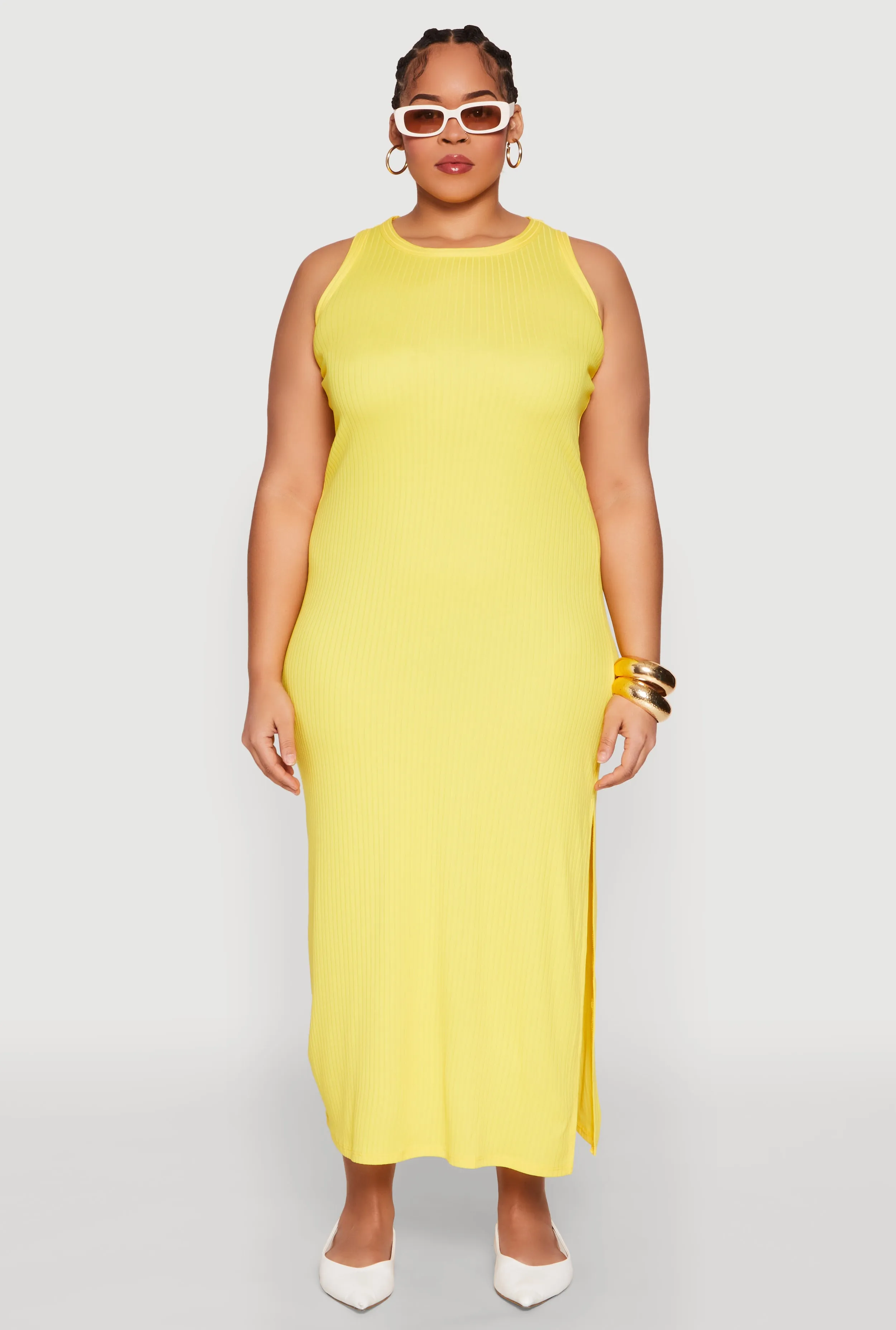Plus Size Ribbed Knit Side Slit Maxi Tank Dress sold by Rainbow