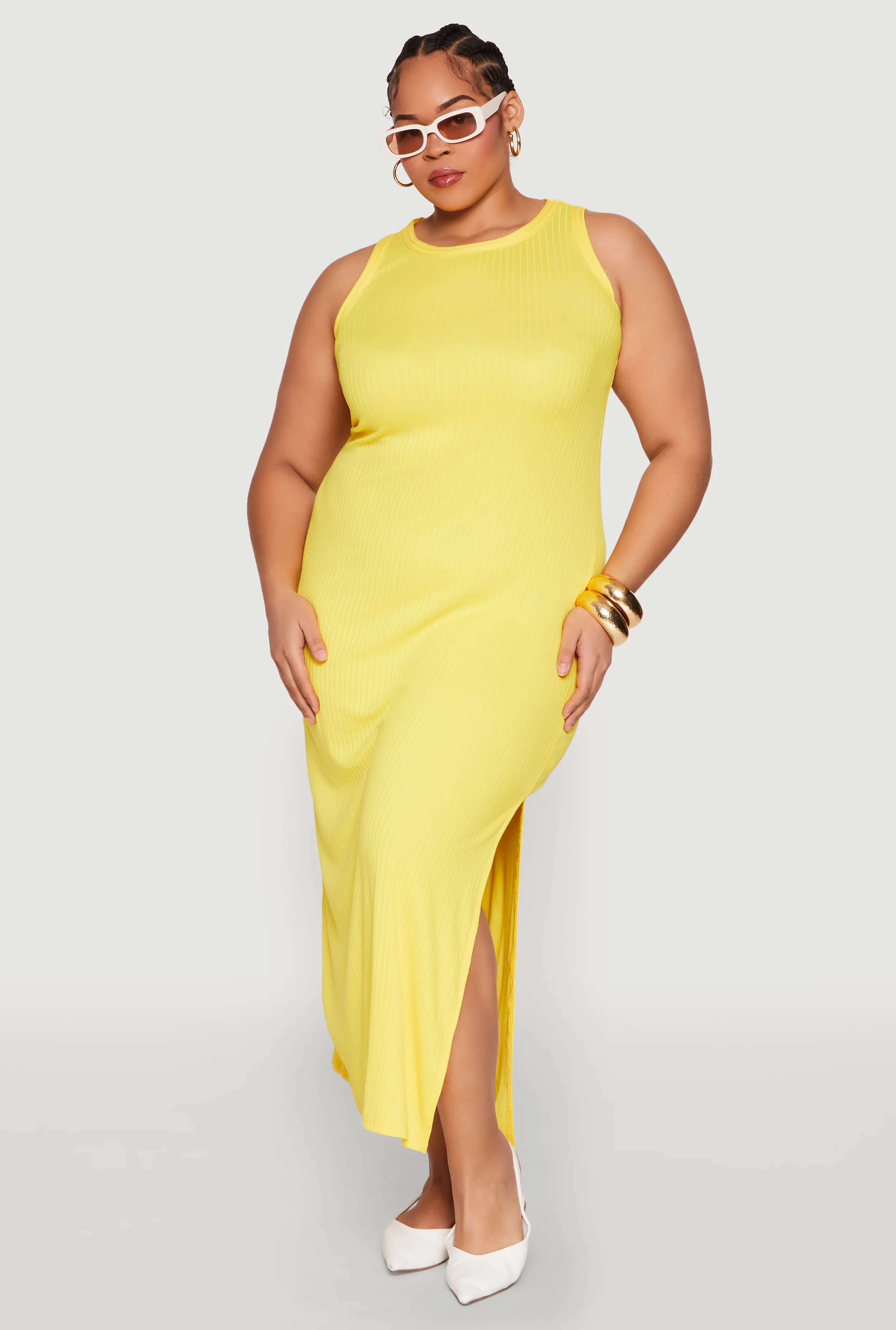 Plus Size Ribbed Knit Side Slit Maxi Tank Dress sold by Rainbow product image thumbnail 2