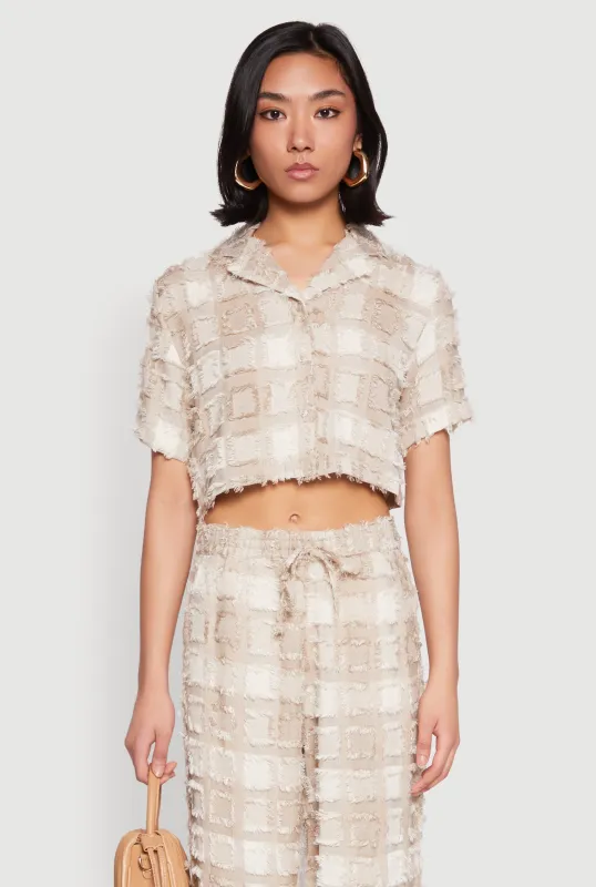 Spoon Jeans Plaid Frayed Cropped Shirt sold by Rainbow