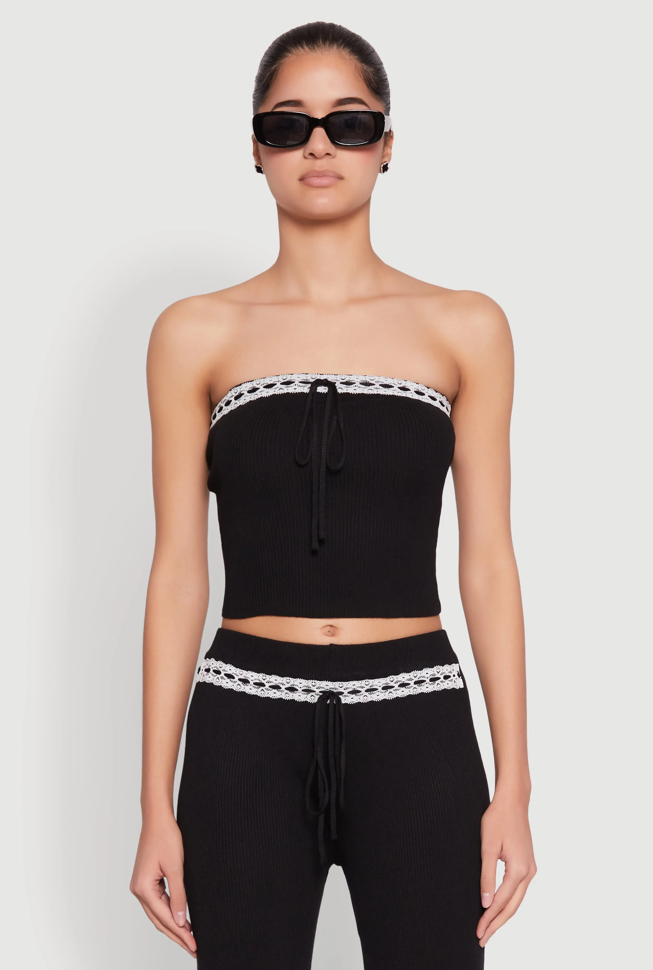 Almost Famous Drawstring Lace Trim Tube Top sold by Rainbow