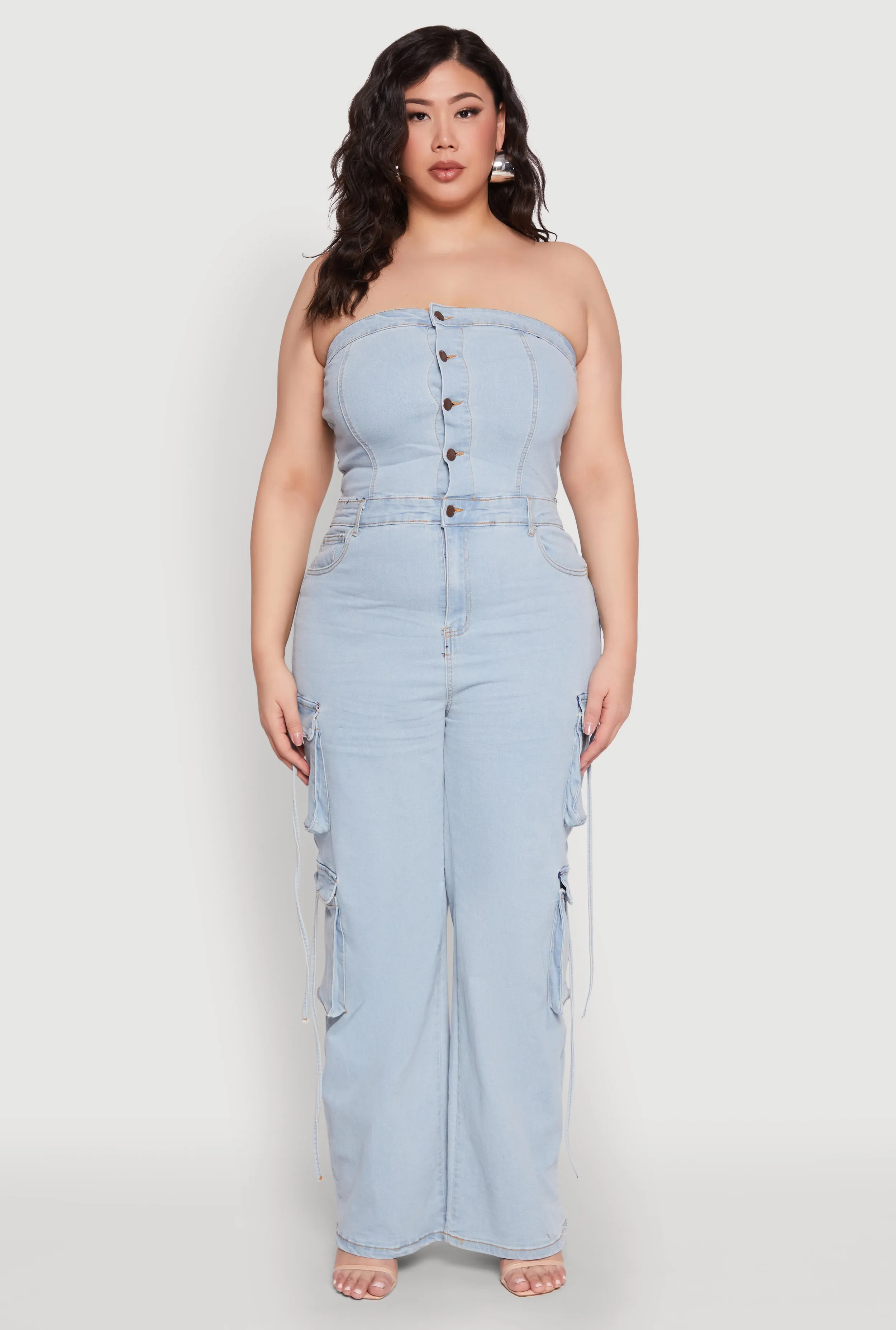 Plus Size Daisy Strapless Denim Cargo Jumpsuit sold by Rainbow product image thumbnail 2