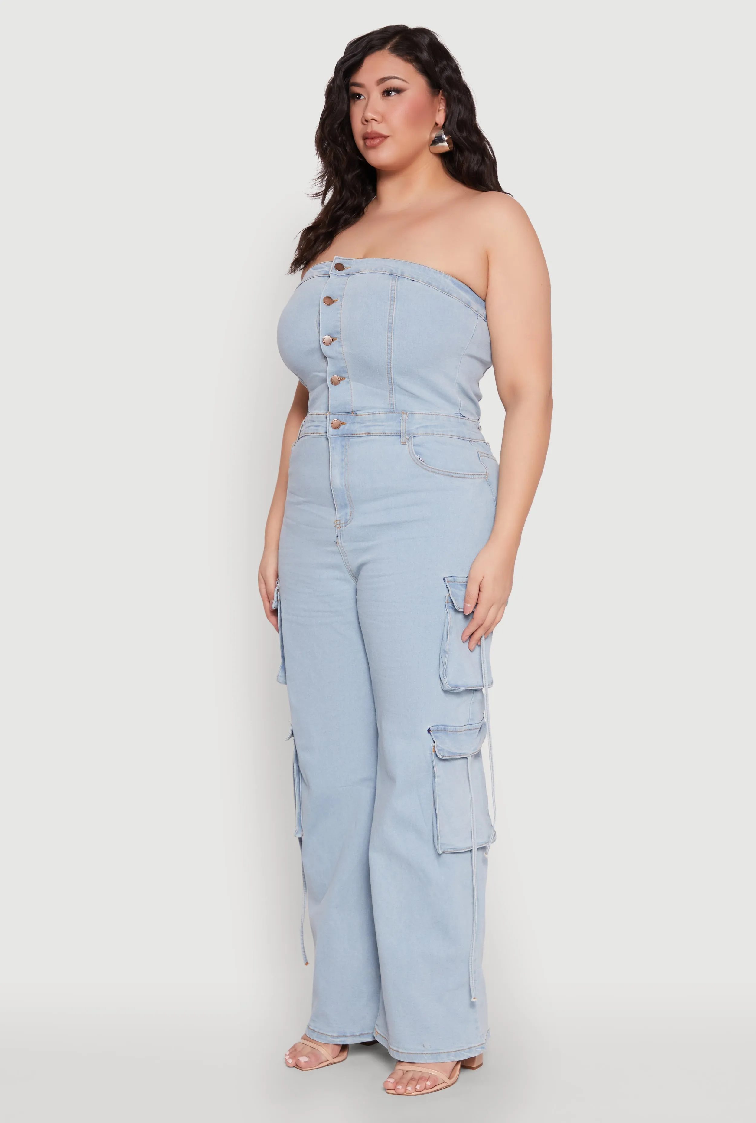 Plus Size Daisy Strapless Denim Cargo Jumpsuit sold by Rainbow product image thumbnail 3