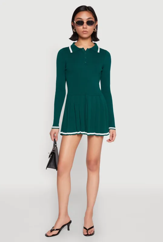 Daisy Pleated Contrast Trim Sweater Dress sold by Rainbow