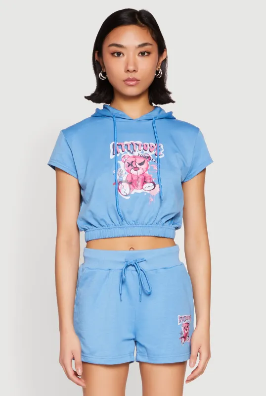 French Terry Bear Graphic Cropped Hoodie sold by Rainbow