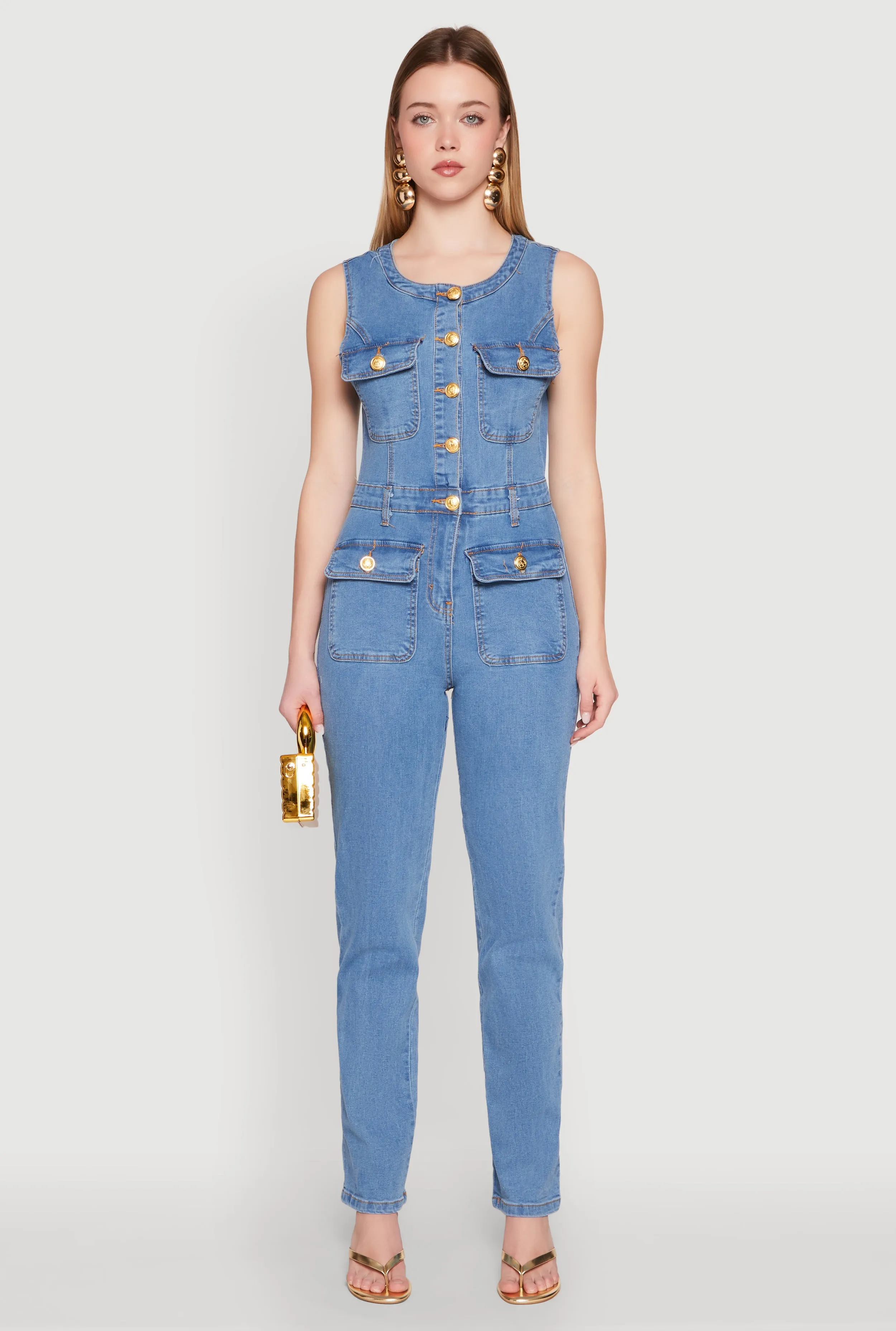 Daisy Sleeveless Button Front Denim Jumpsuit sold by Rainbow product image thumbnail 2