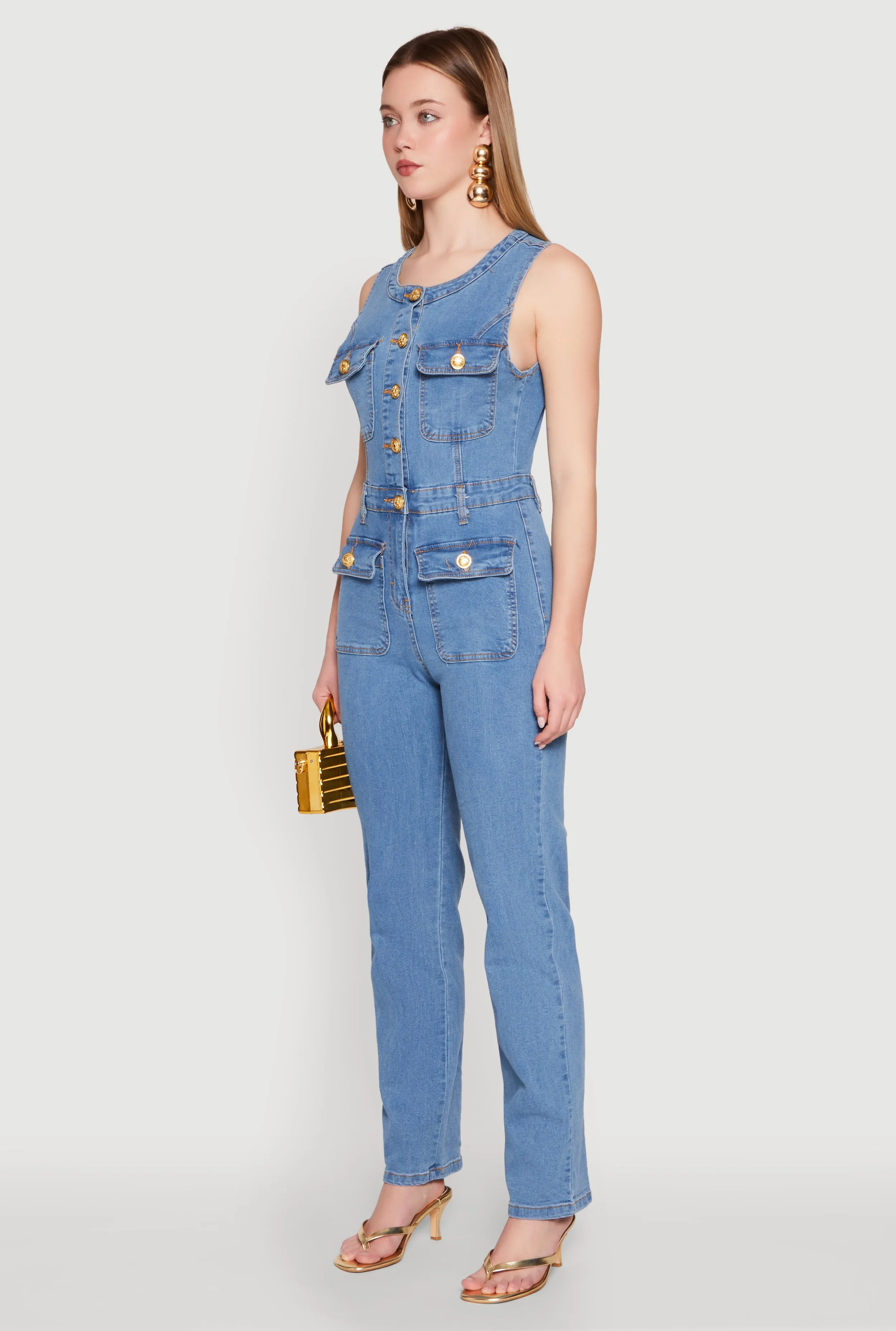 Daisy Sleeveless Button Front Denim Jumpsuit sold by Rainbow product image thumbnail 3