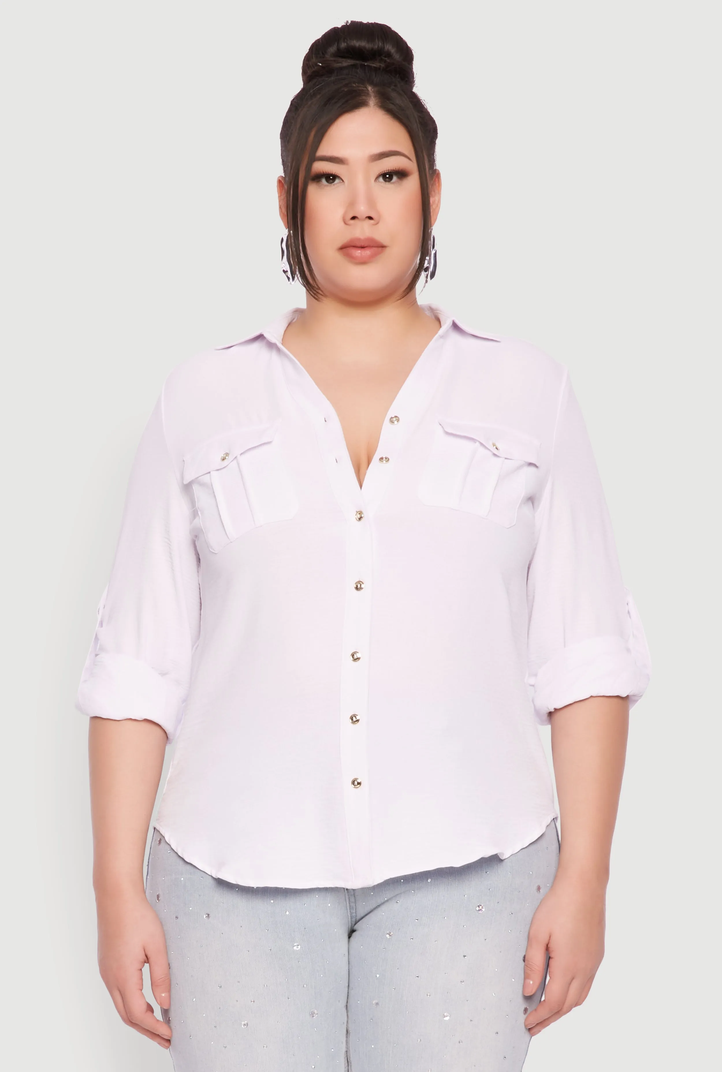 Plus Size Airy Tabbed Sleeve Shirt sold by Rainbow product image thumbnail 2