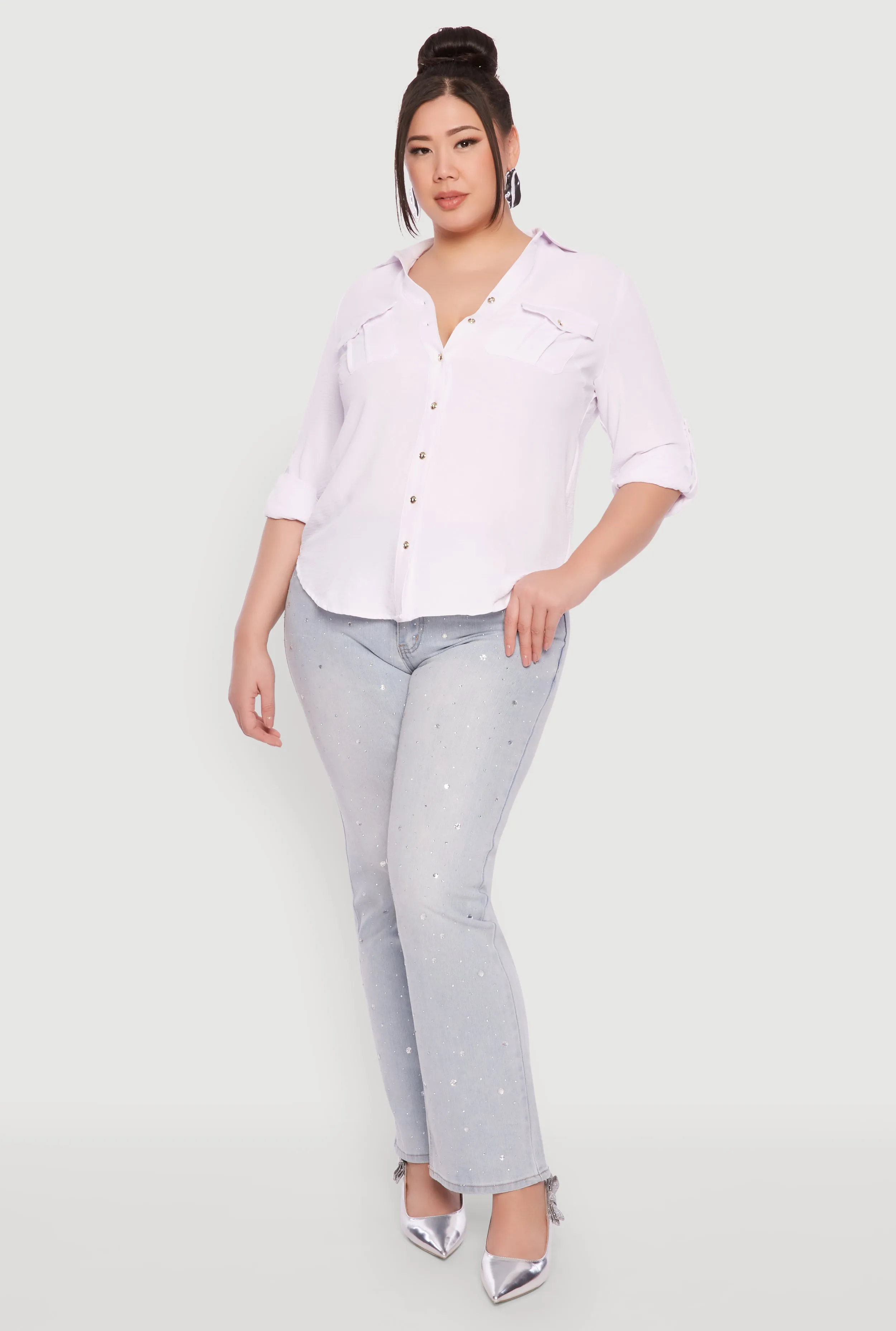 Plus Size Airy Tabbed Sleeve Shirt sold by Rainbow product image thumbnail 3