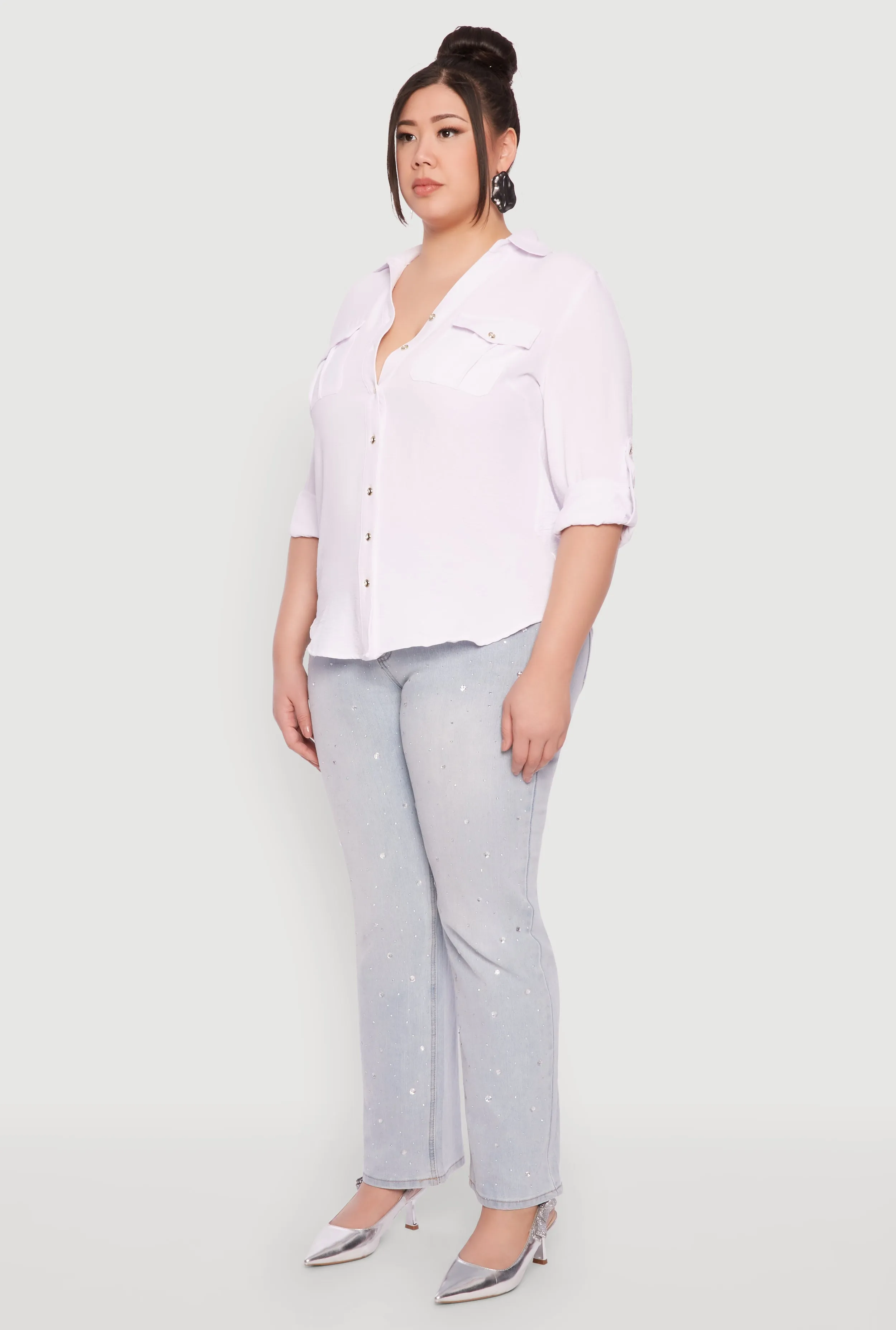 Plus Size Airy Tabbed Sleeve Shirt sold by Rainbow product image thumbnail 5
