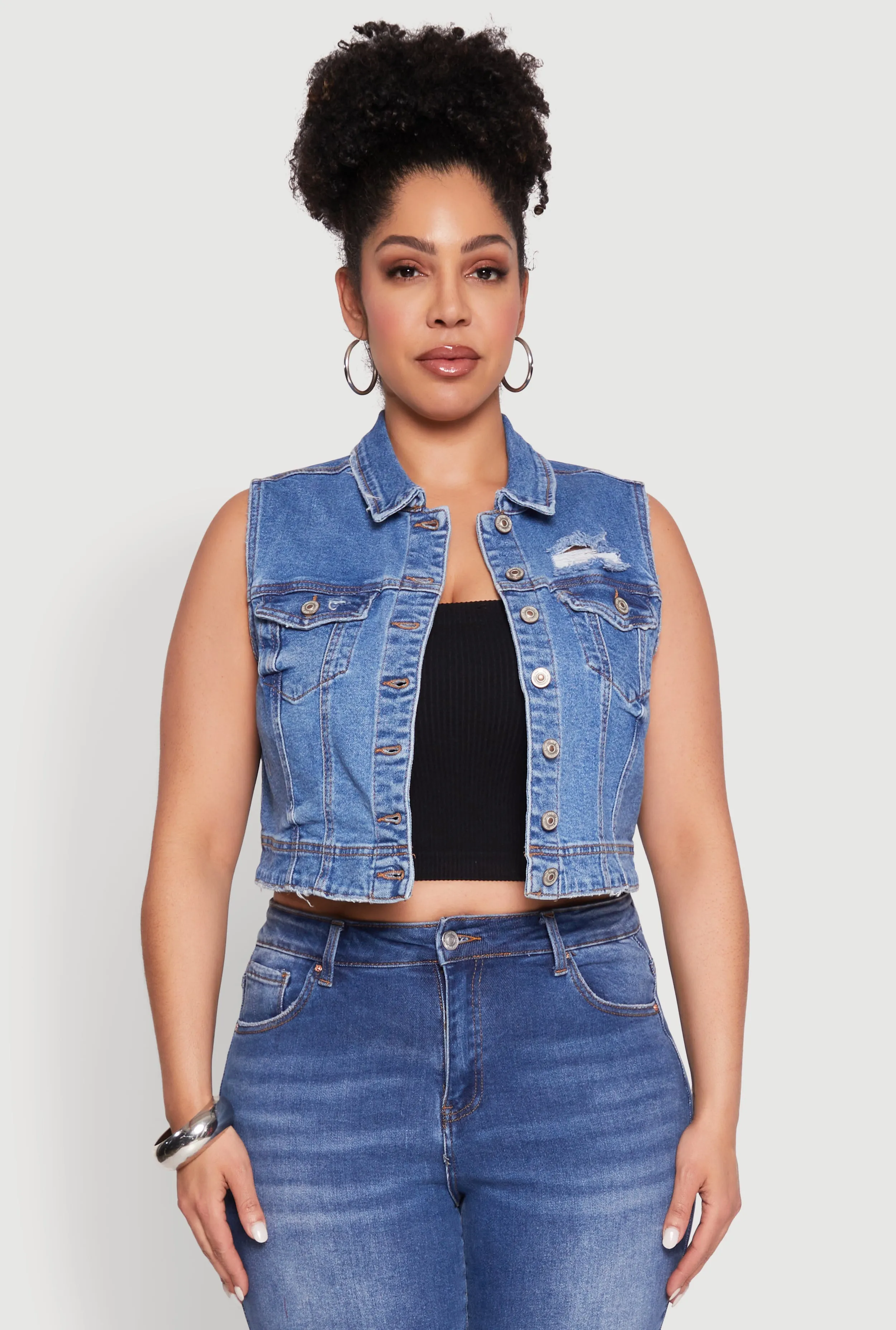 Plus Size WAX Distressed Denim Vest sold by Rainbow product image thumbnail 2