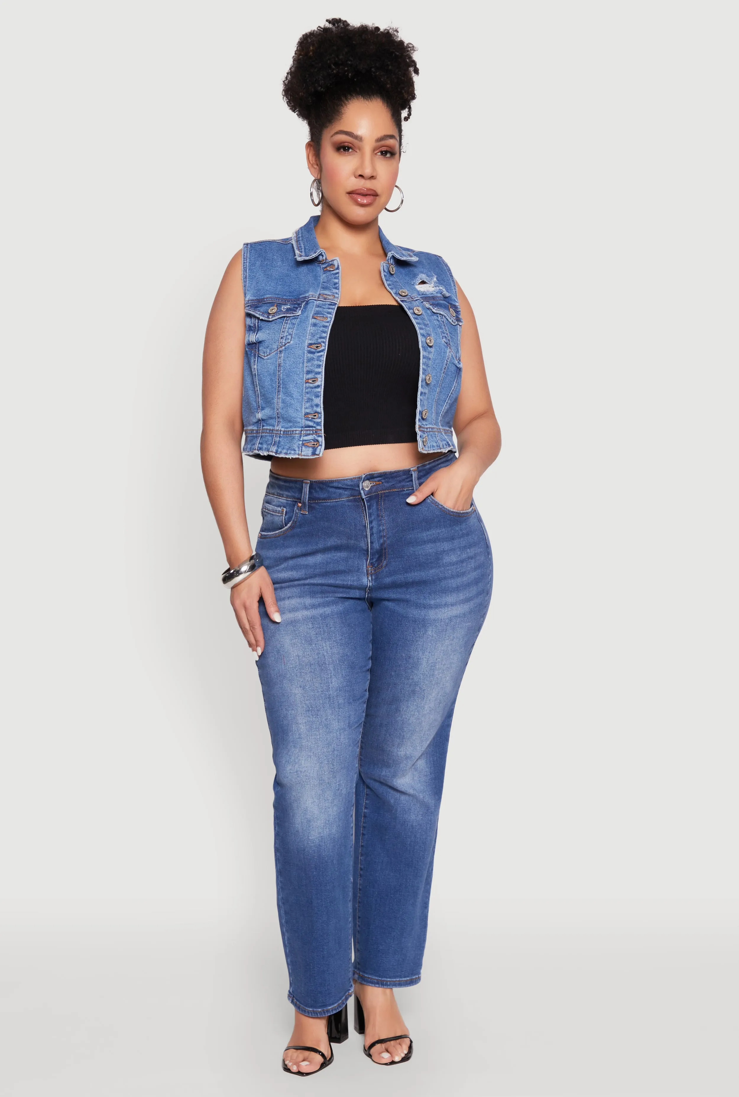 Plus Size WAX Distressed Denim Vest sold by Rainbow product image thumbnail 3