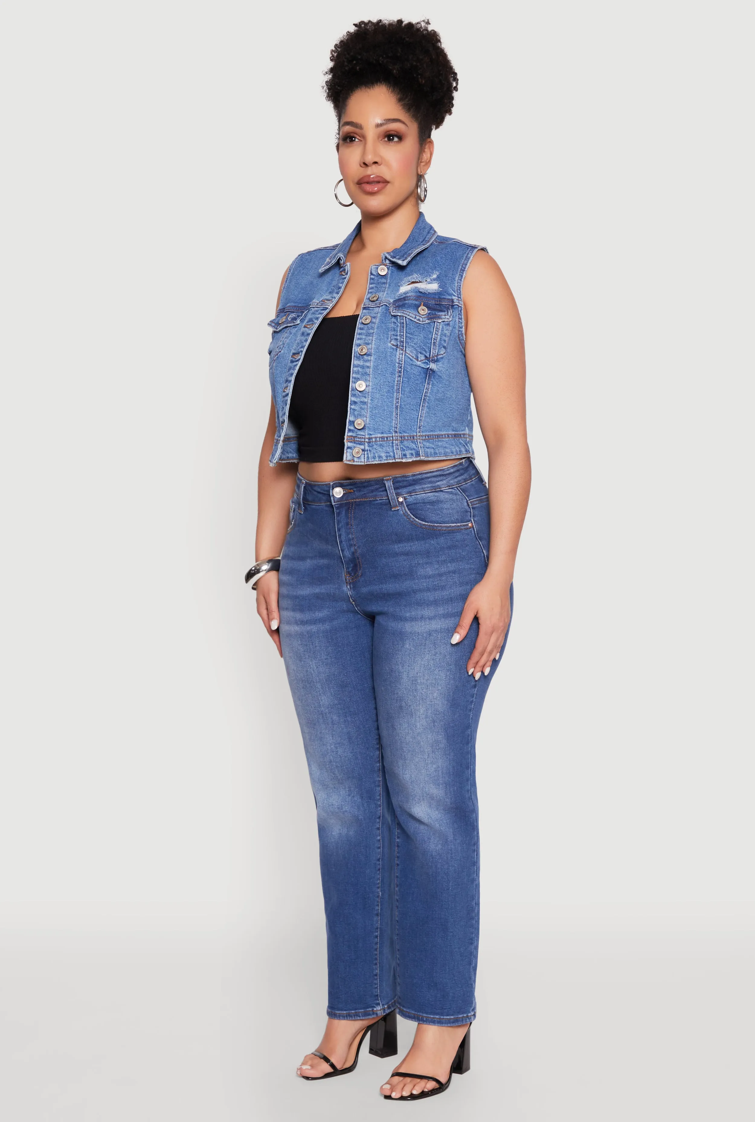 Plus Size WAX Distressed Denim Vest sold by Rainbow product image thumbnail 5