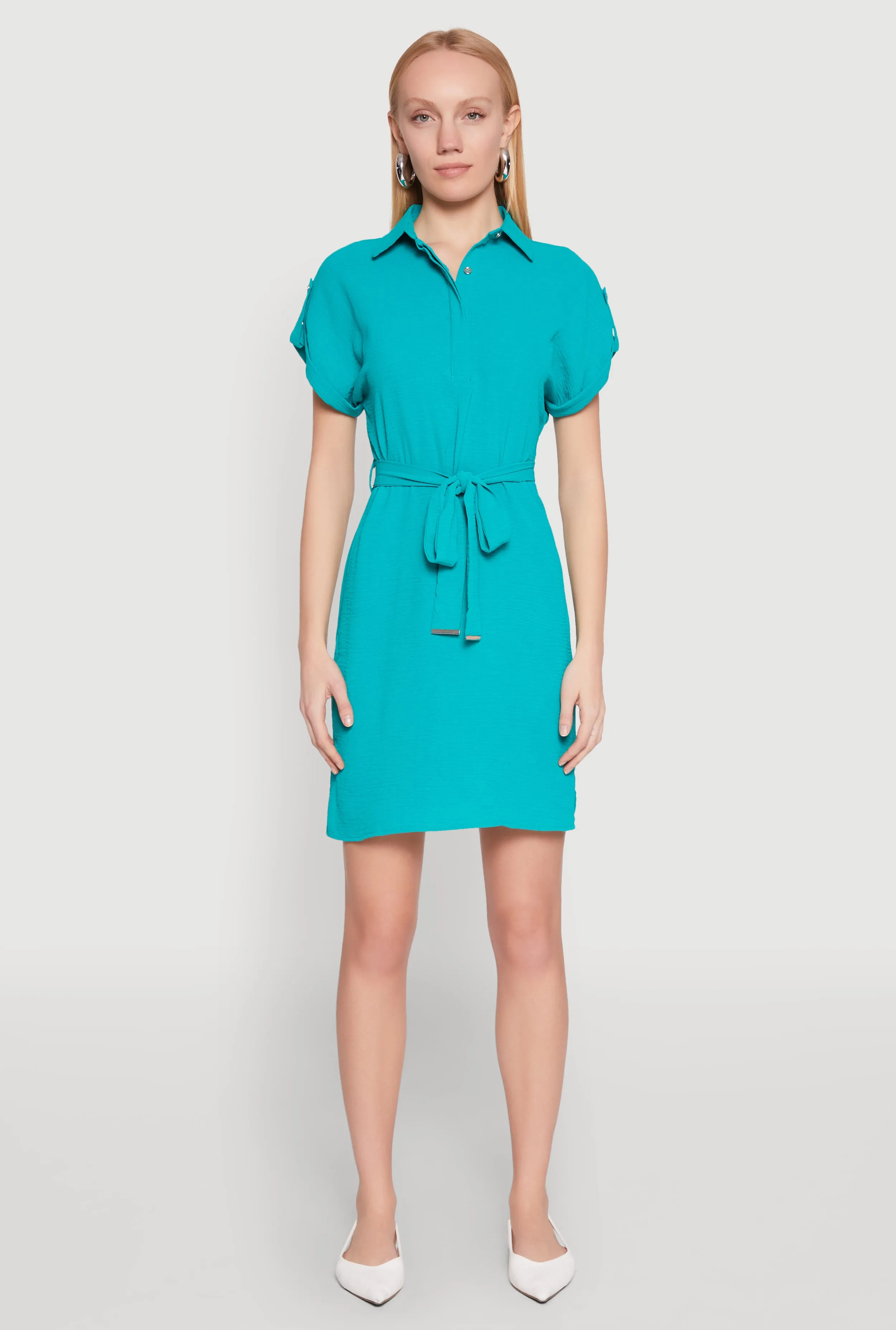 Crepe Knit Tie Waist Belted Shirt Dress sold by Rainbow product image thumbnail 2